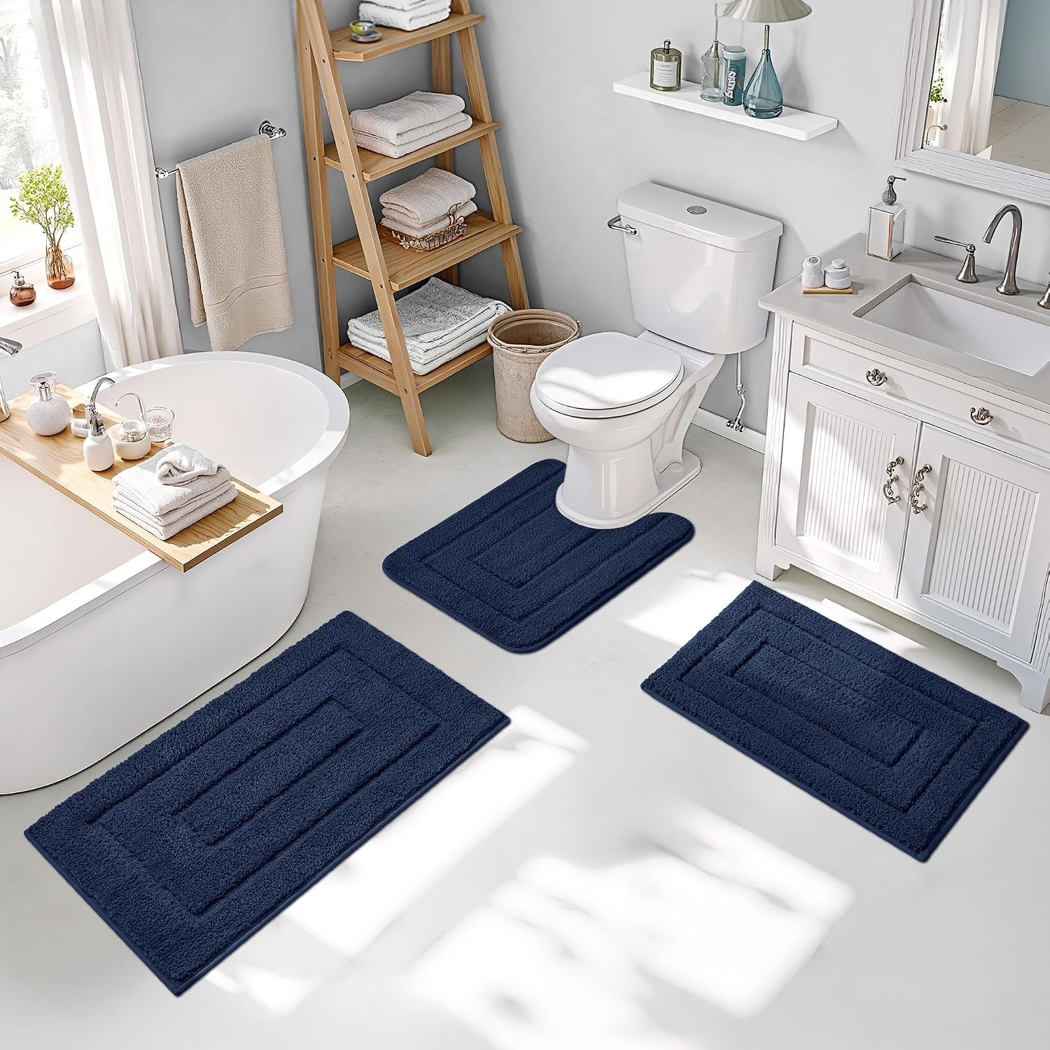 image:imageGRANNY SAYS Bathroom Rugs Sets 2 PieceSoft Bath Mats for Bathroom Bath Rugs Non Slip Washable Absorbent Bath Rug for Tub Shower and Toilet Gray 20 x 32 16 x 24Deep Blue