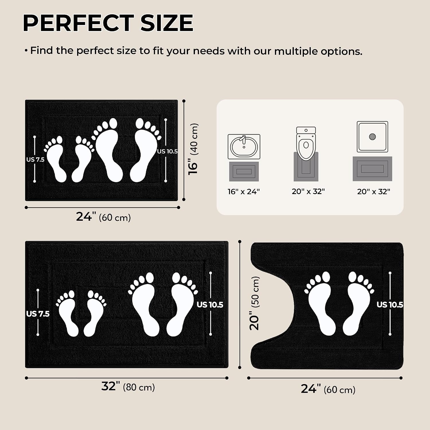 image:imageGRANNY SAYS Bathroom Rugs Sets 2 PieceSoft Bath Mats for Bathroom Bath Rugs Non Slip Washable Absorbent Bath Rug for Tub Shower and Toilet Gray 20 x 32 16 x 24Black