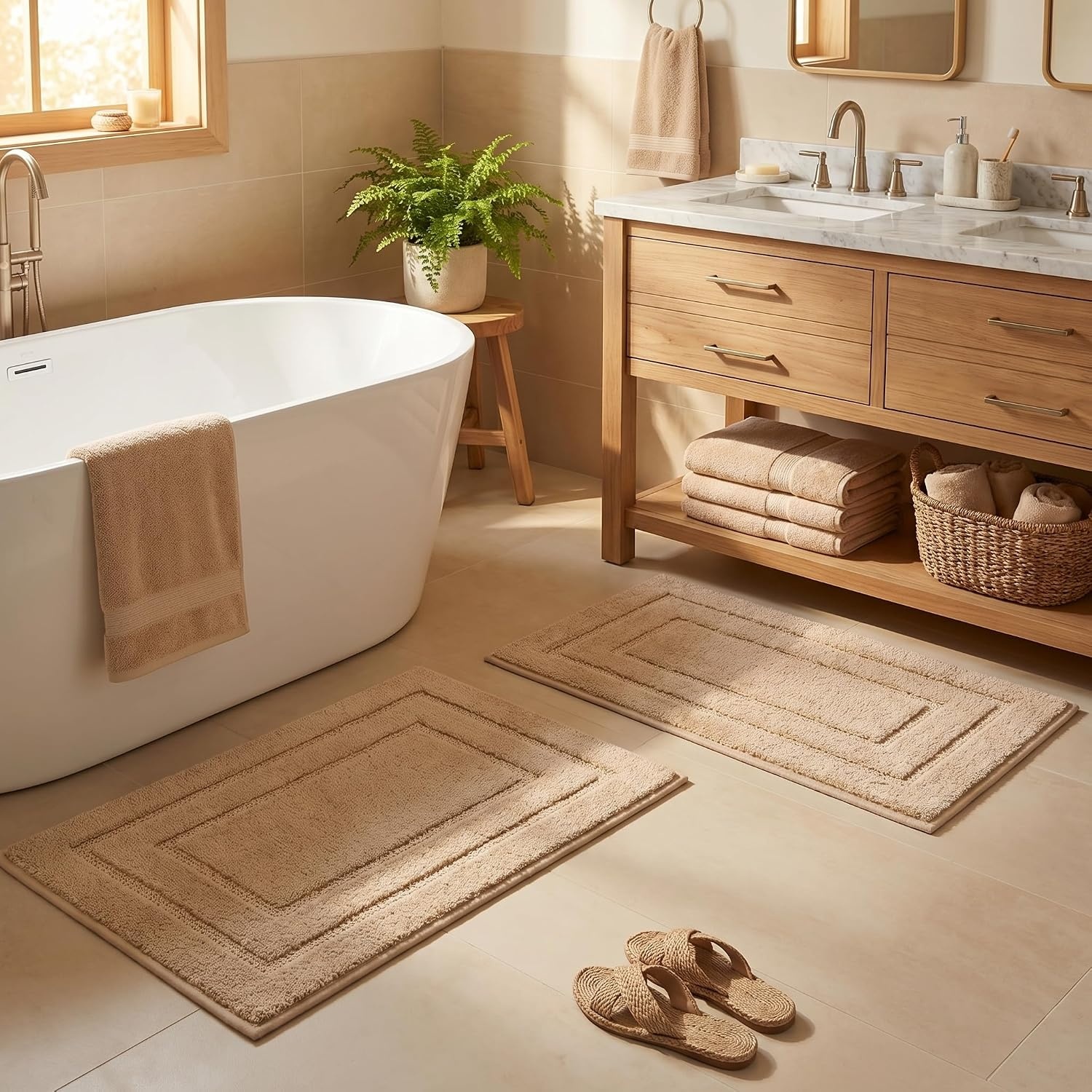 image:imageGRANNY SAYS Bathroom Rugs Sets 2 PieceSoft Bath Mats for Bathroom Bath Rugs Non Slip Washable Absorbent Bath Rug for Tub Shower and Toilet Gray 20 x 32 16 x 24Khaki