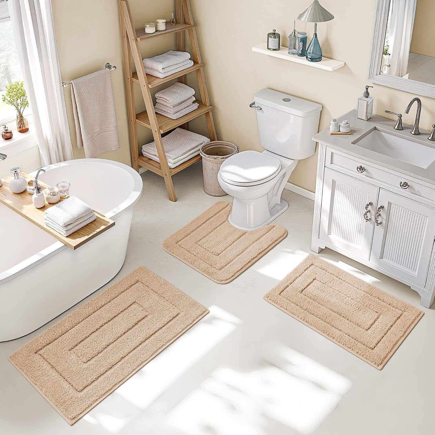 image:imageGRANNY SAYS Bathroom Rugs Sets 2 PieceSoft Bath Mats for Bathroom Bath Rugs Non Slip Washable Absorbent Bath Rug for Tub Shower and Toilet Gray 20 x 32 16 x 24Khaki