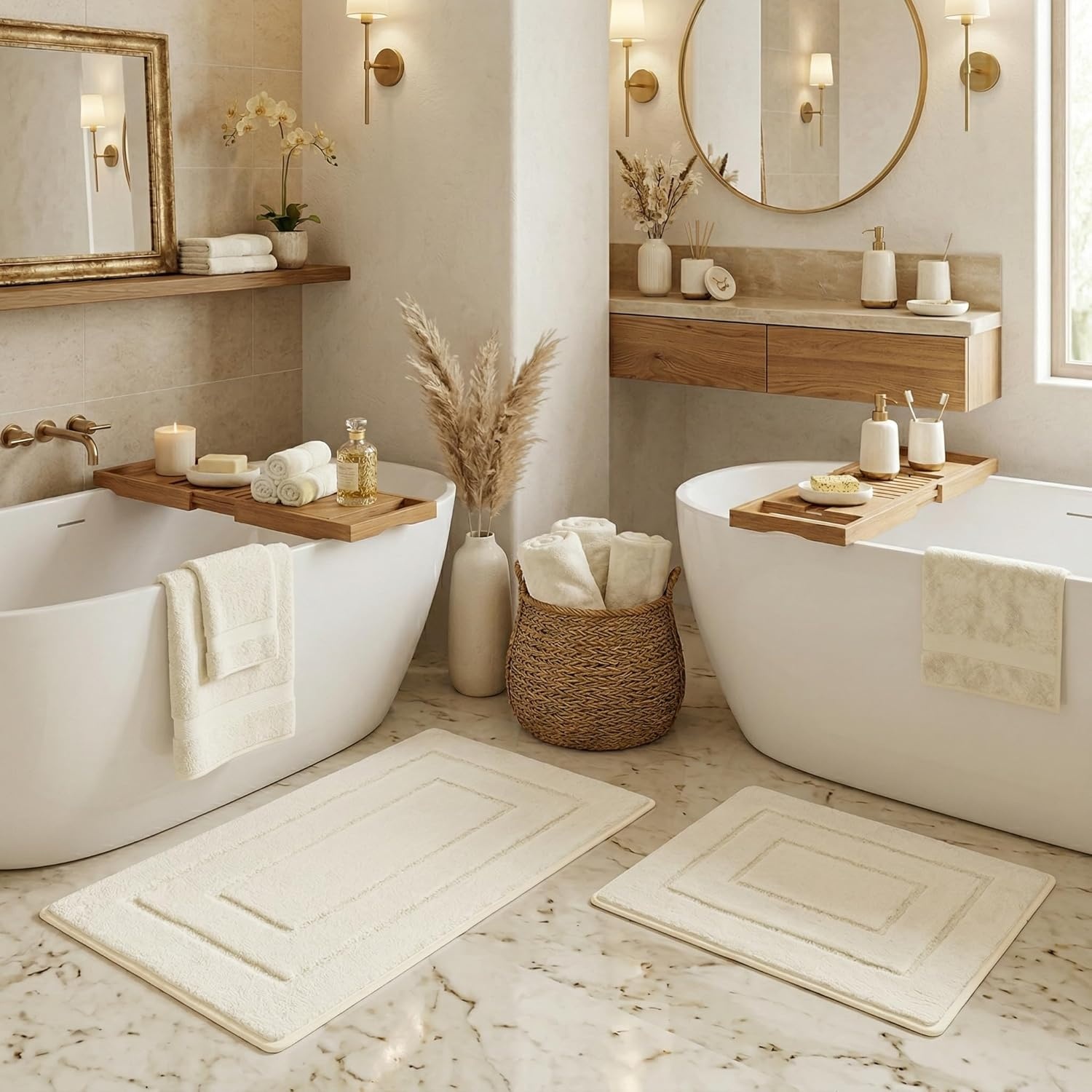 image:imageGRANNY SAYS Bathroom Rugs Sets 2 PieceSoft Bath Mats for Bathroom Bath Rugs Non Slip Washable Absorbent Bath Rug for Tub Shower and Toilet Gray 20 x 32 16 x 24Cream