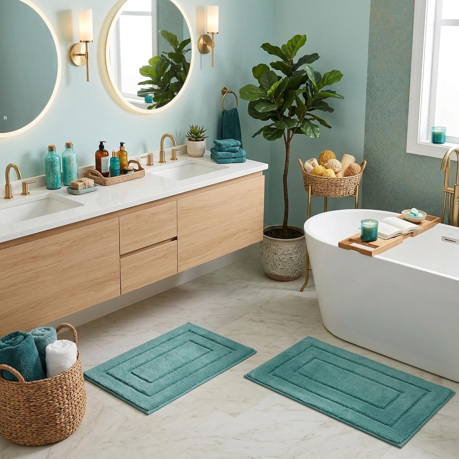 image:imageGRANNY SAYS Bathroom Rugs Sets 2 PieceSoft Bath Mats for Bathroom Bath Rugs Non Slip Washable Absorbent Bath Rug for Tub Shower and Toilet Gray 20 x 32 16 x 24Teal