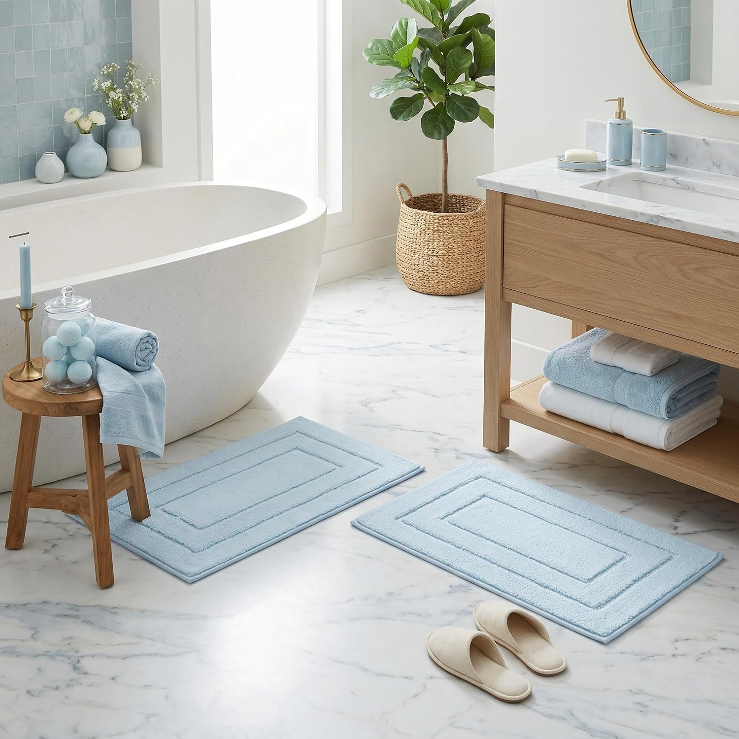 image:imageGRANNY SAYS Bathroom Rugs Sets 2 PieceSoft Bath Mats for Bathroom Bath Rugs Non Slip Washable Absorbent Bath Rug for Tub Shower and Toilet Gray 20 x 32 16 x 24Baby Blue