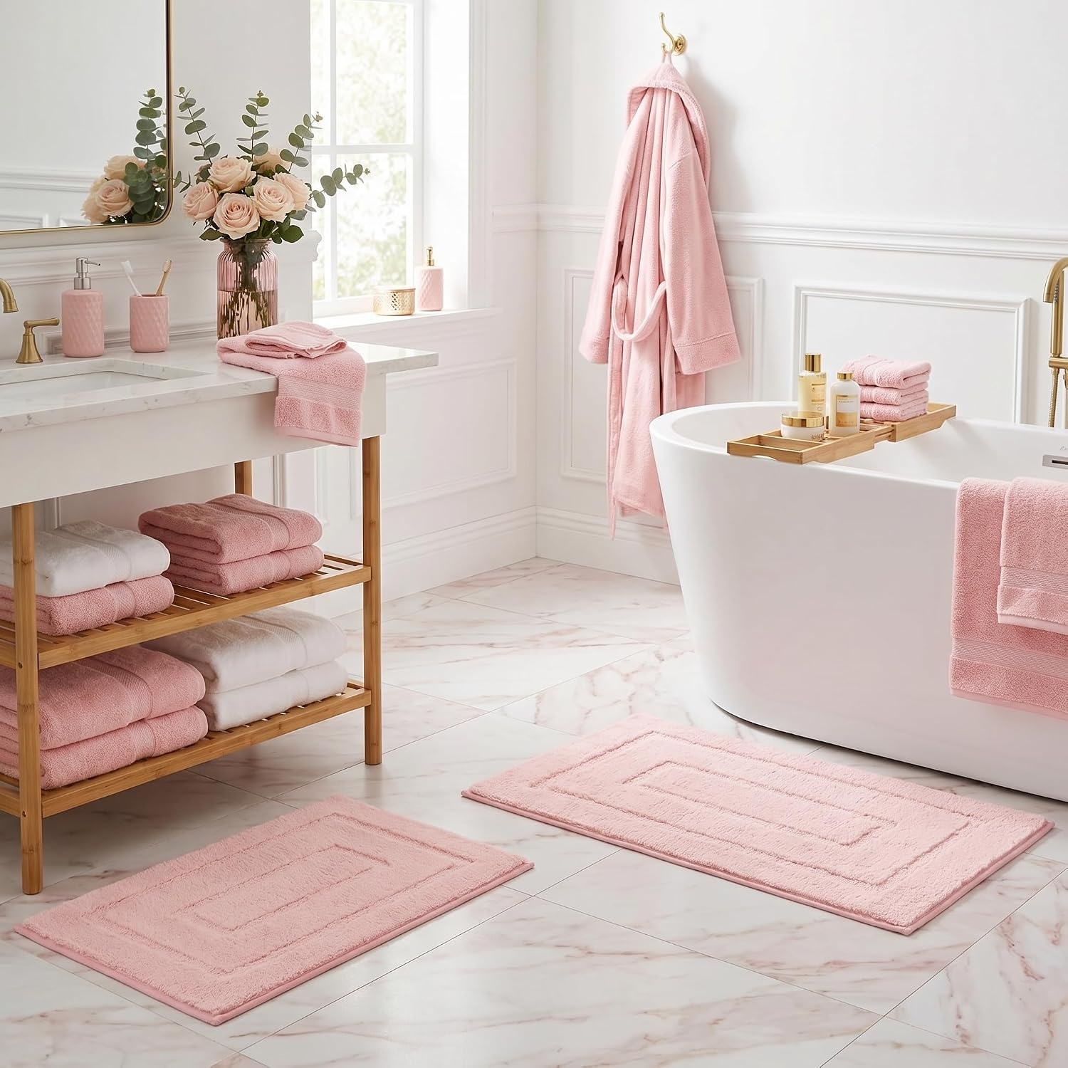 image:imageGRANNY SAYS Bathroom Rugs Sets 2 PieceSoft Bath Mats for Bathroom Bath Rugs Non Slip Washable Absorbent Bath Rug for Tub Shower and Toilet Gray 20 x 32 16 x 24Pink