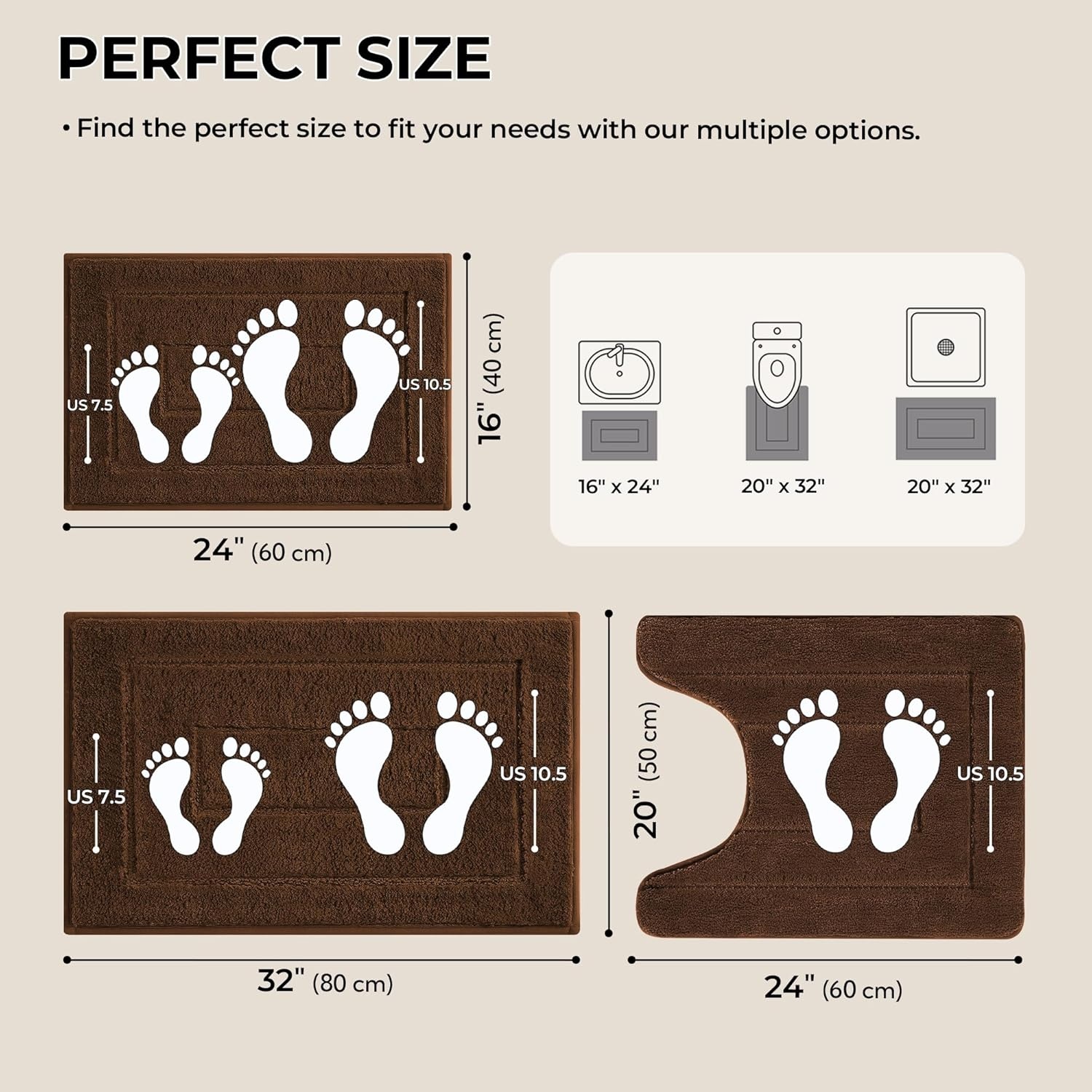 image:imageGRANNY SAYS Bathroom Rugs Sets 2 PieceSoft Bath Mats for Bathroom Bath Rugs Non Slip Washable Absorbent Bath Rug for Tub Shower and Toilet Gray 20 x 32 16 x 24Brown