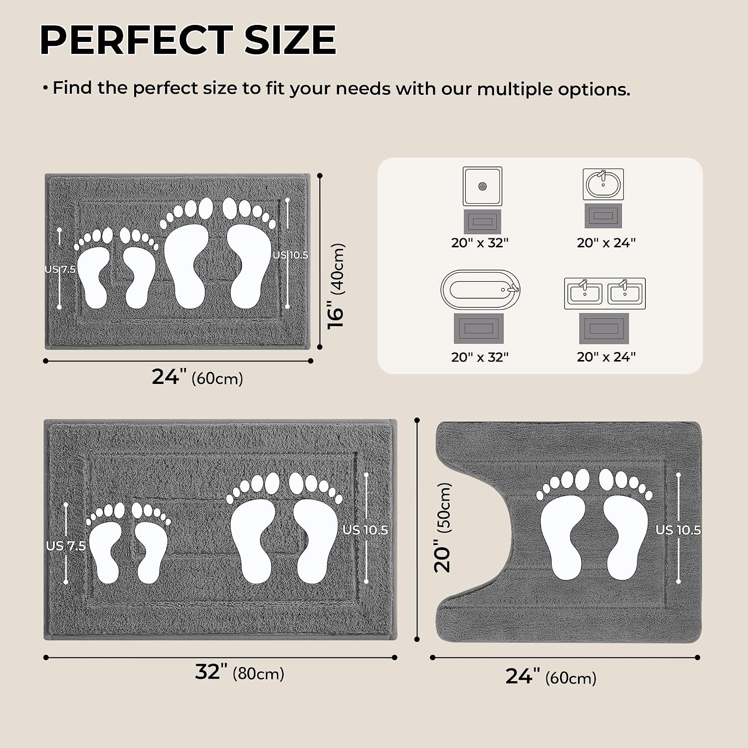 image:imageGRANNY SAYS Bathroom Rugs Sets 2 PieceSoft Bath Mats for Bathroom Bath Rugs Non Slip Washable Absorbent Bath Rug for Tub Shower and Toilet Gray 20 x 32 16 x 24Deep Grey