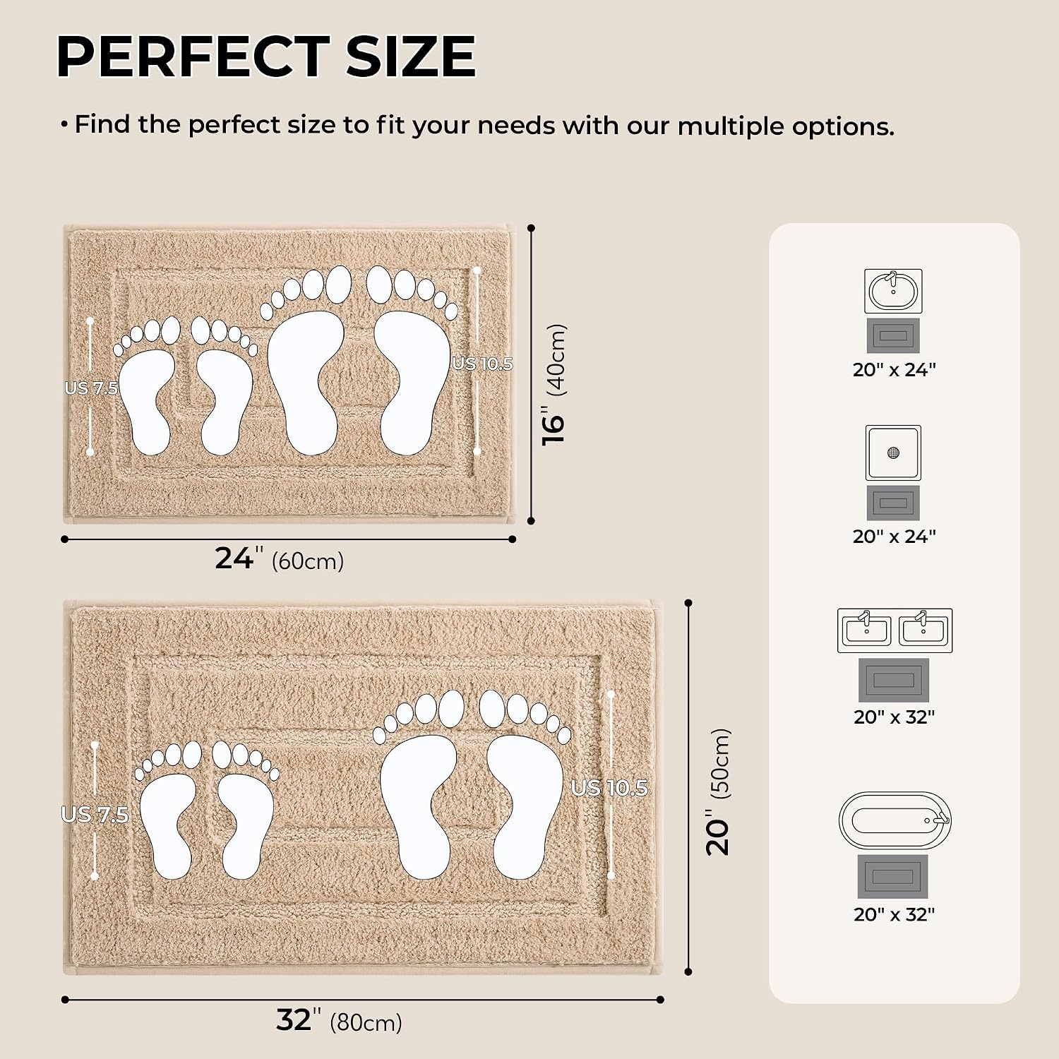 image:imageGRANNY SAYS Bathroom Rugs Sets 2 PieceSoft Bath Mats for Bathroom Bath Rugs Non Slip Washable Absorbent Bath Rug for Tub Shower and Toilet Gray 20 x 32 16 x 24Khaki