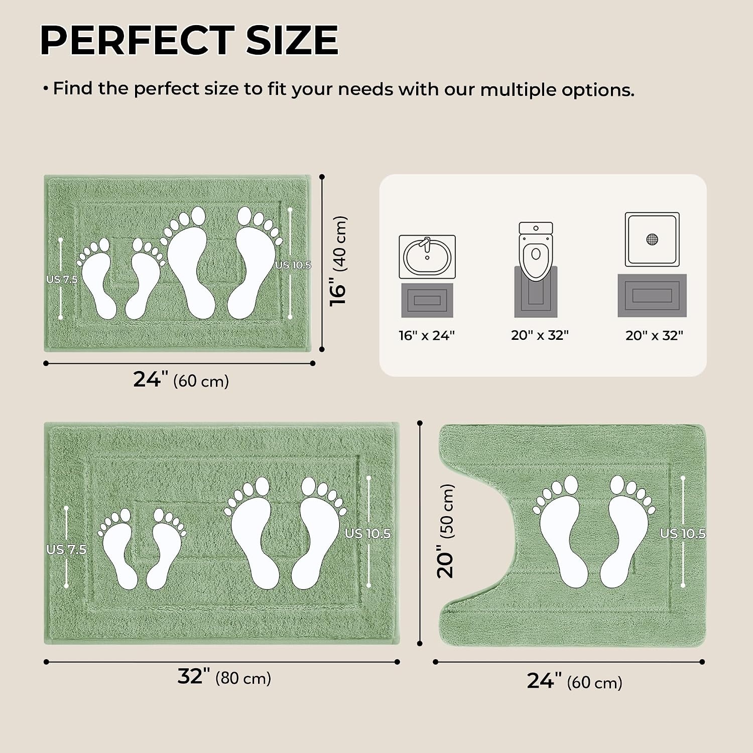 image:imageGRANNY SAYS Bathroom Rugs Sets 2 PieceSoft Bath Mats for Bathroom Bath Rugs Non Slip Washable Absorbent Bath Rug for Tub Shower and Toilet Gray 20 x 32 16 x 24Green