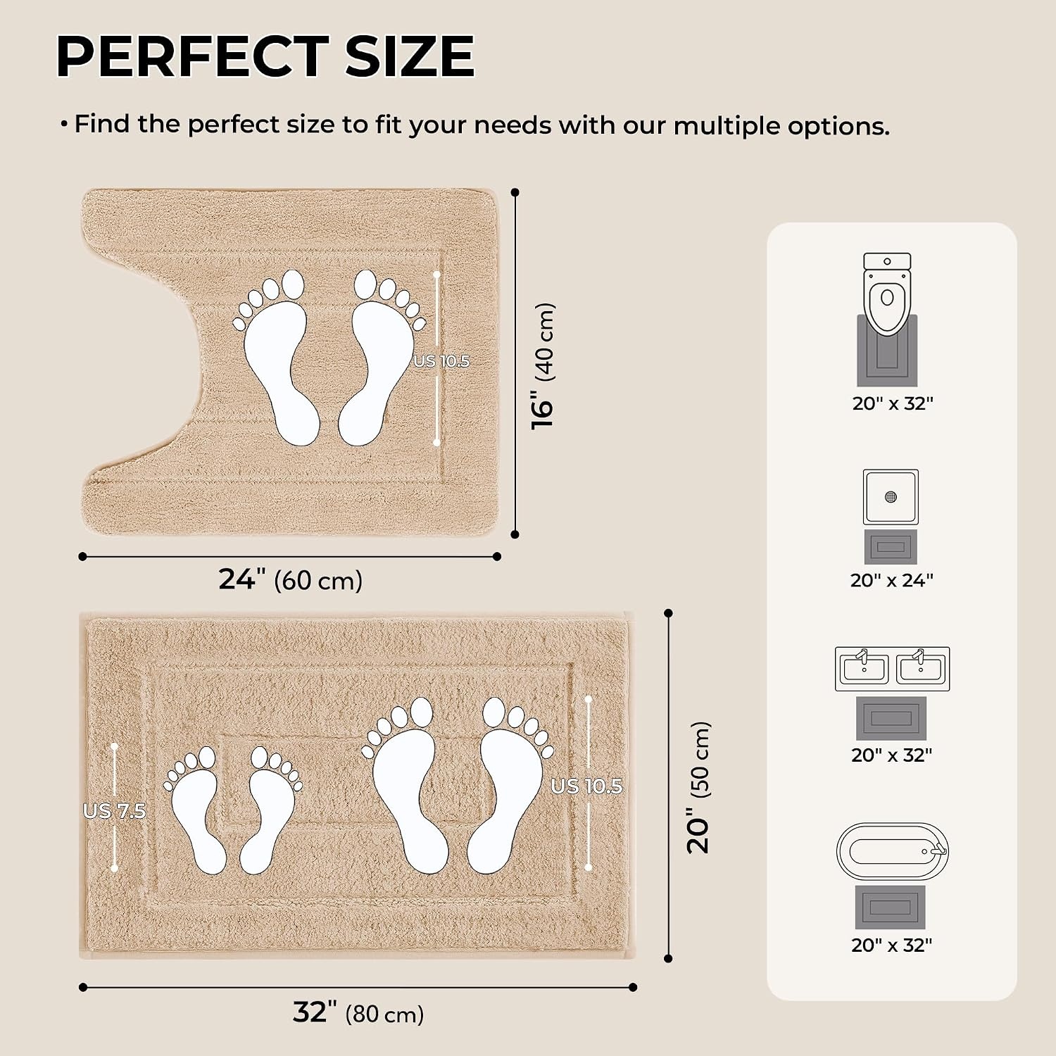 image:imageGRANNY SAYS Bathroom Rugs Sets 2 PieceSoft Bath Mats for Bathroom Bath Rugs Non Slip Washable Absorbent Bath Rug for Tub Shower and Toilet Gray 20 x 32 16 x 24Khaki