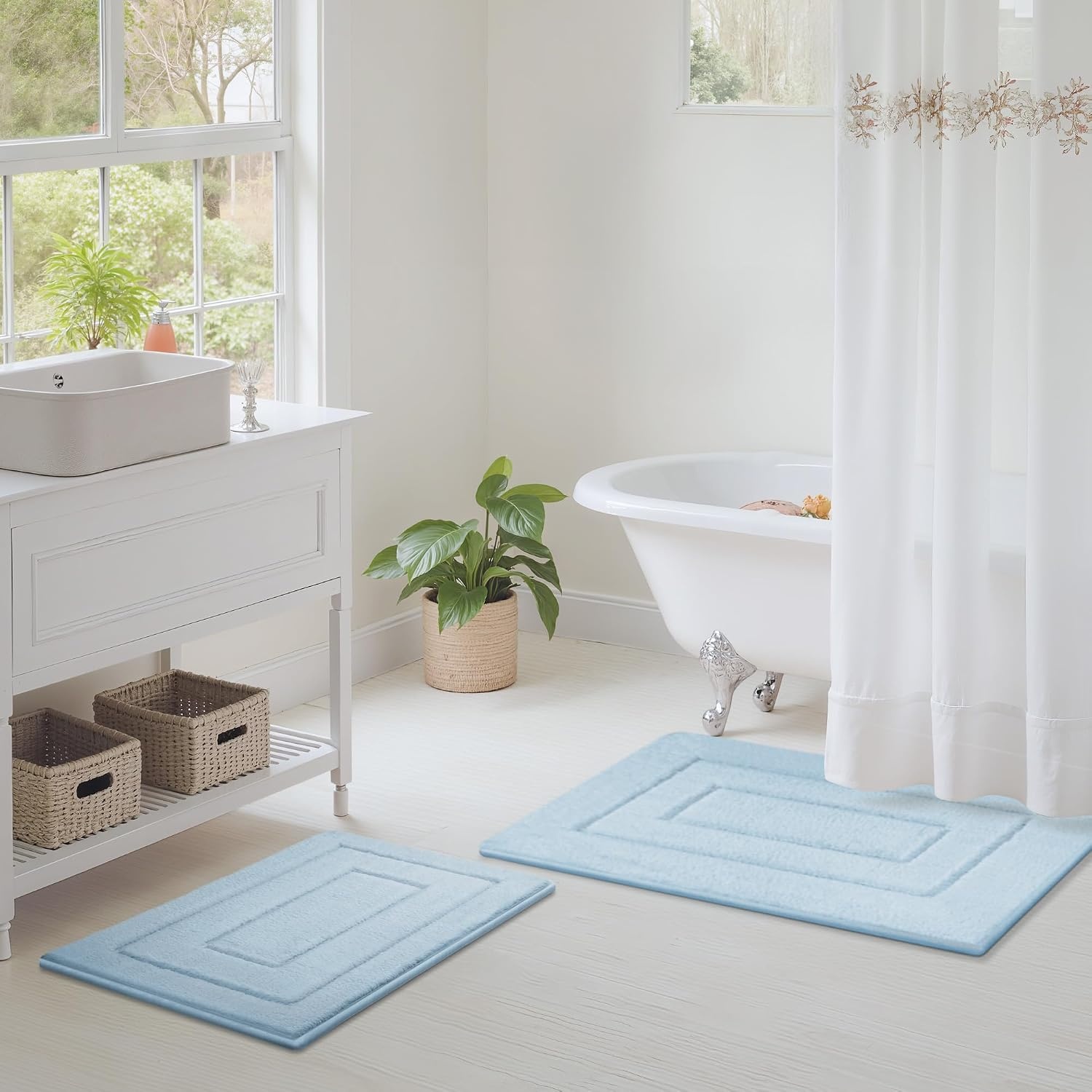 image:imageGRANNY SAYS Bathroom Rugs Sets 2 PieceSoft Bath Mats for Bathroom Bath Rugs Non Slip Washable Absorbent Bath Rug for Tub Shower and Toilet Gray 20 x 32 16 x 24Baby Blue