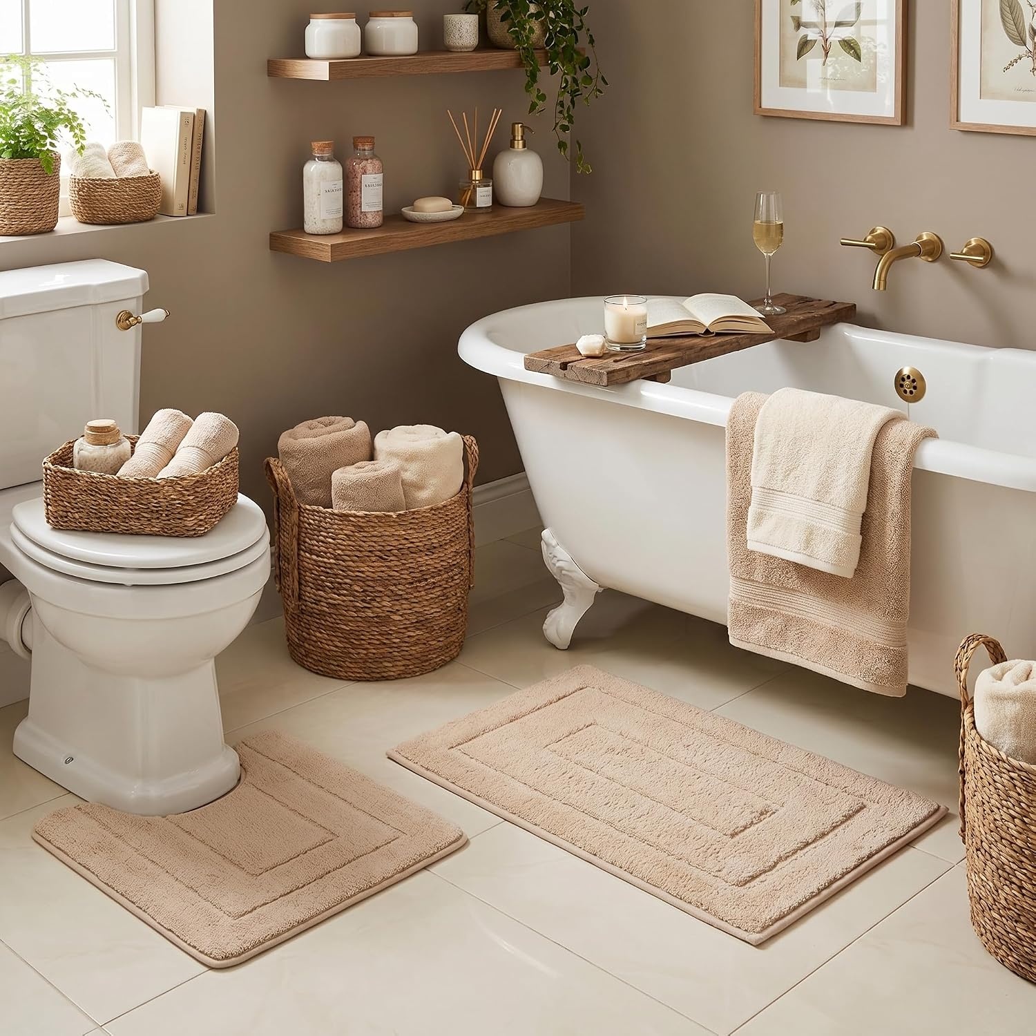 image:imageGRANNY SAYS Bathroom Rugs Sets 2 PieceSoft Bath Mats for Bathroom Bath Rugs Non Slip Washable Absorbent Bath Rug for Tub Shower and Toilet Gray 20 x 32 16 x 24Khaki