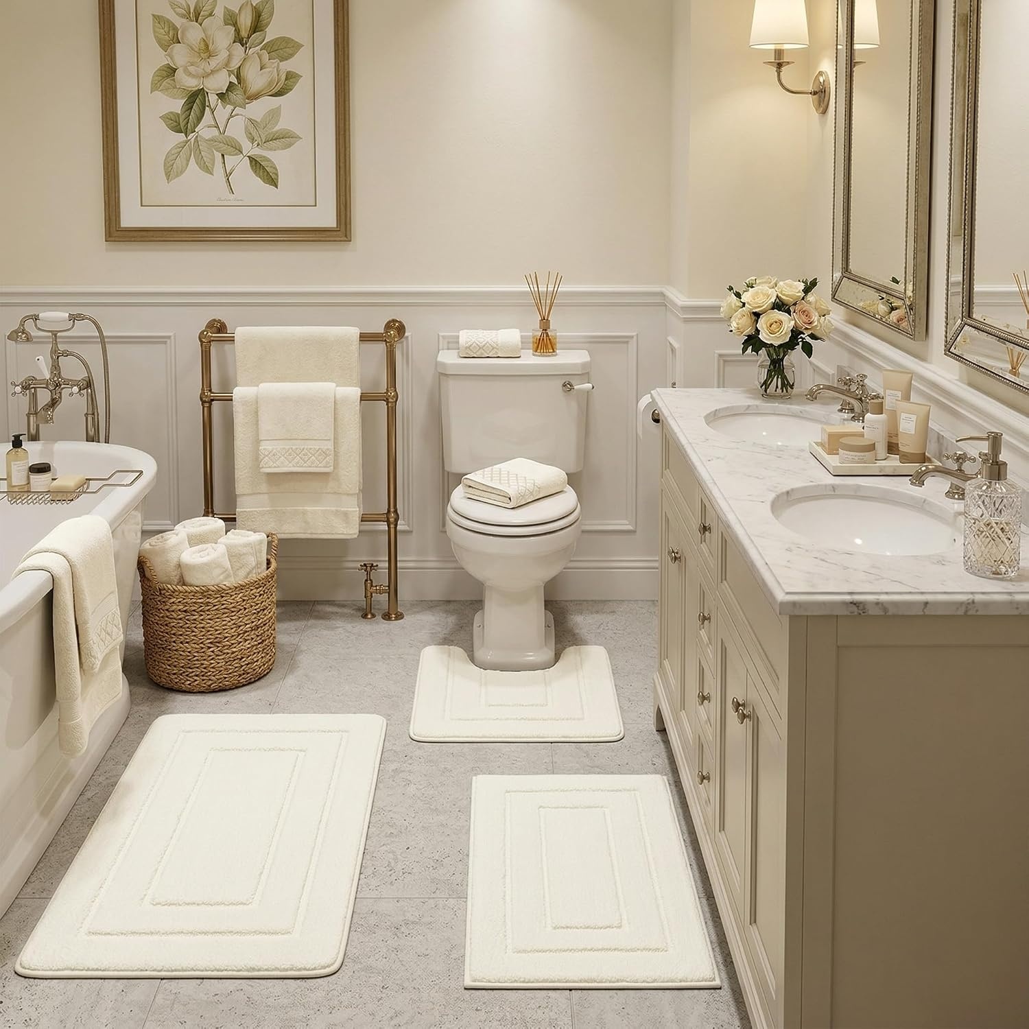 image:imageGRANNY SAYS Bathroom Rugs Sets 2 PieceSoft Bath Mats for Bathroom Bath Rugs Non Slip Washable Absorbent Bath Rug for Tub Shower and Toilet Gray 20 x 32 16 x 24Cream