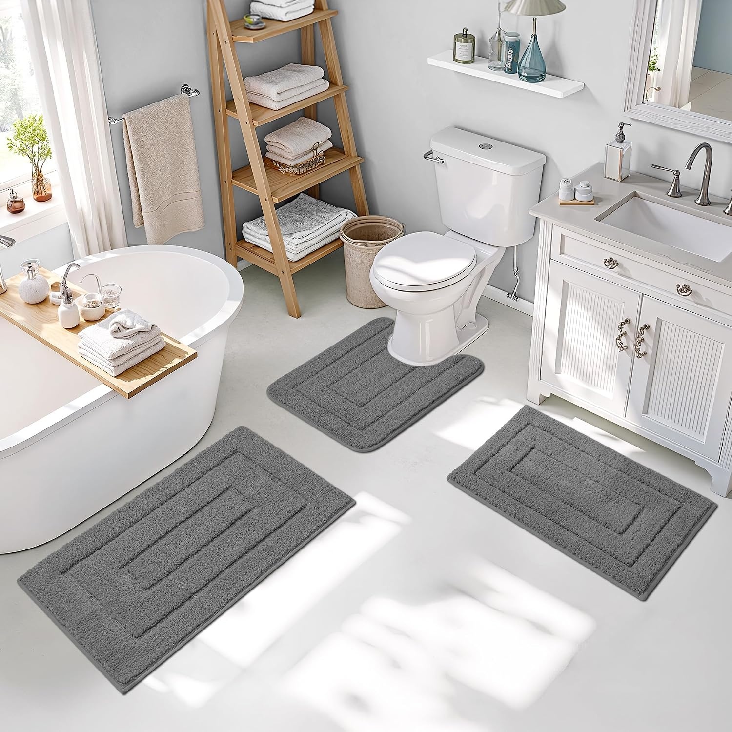 image:imageGRANNY SAYS Bathroom Rugs Sets 2 PieceSoft Bath Mats for Bathroom Bath Rugs Non Slip Washable Absorbent Bath Rug for Tub Shower and Toilet Gray 20 x 32 16 x 24Deep Grey