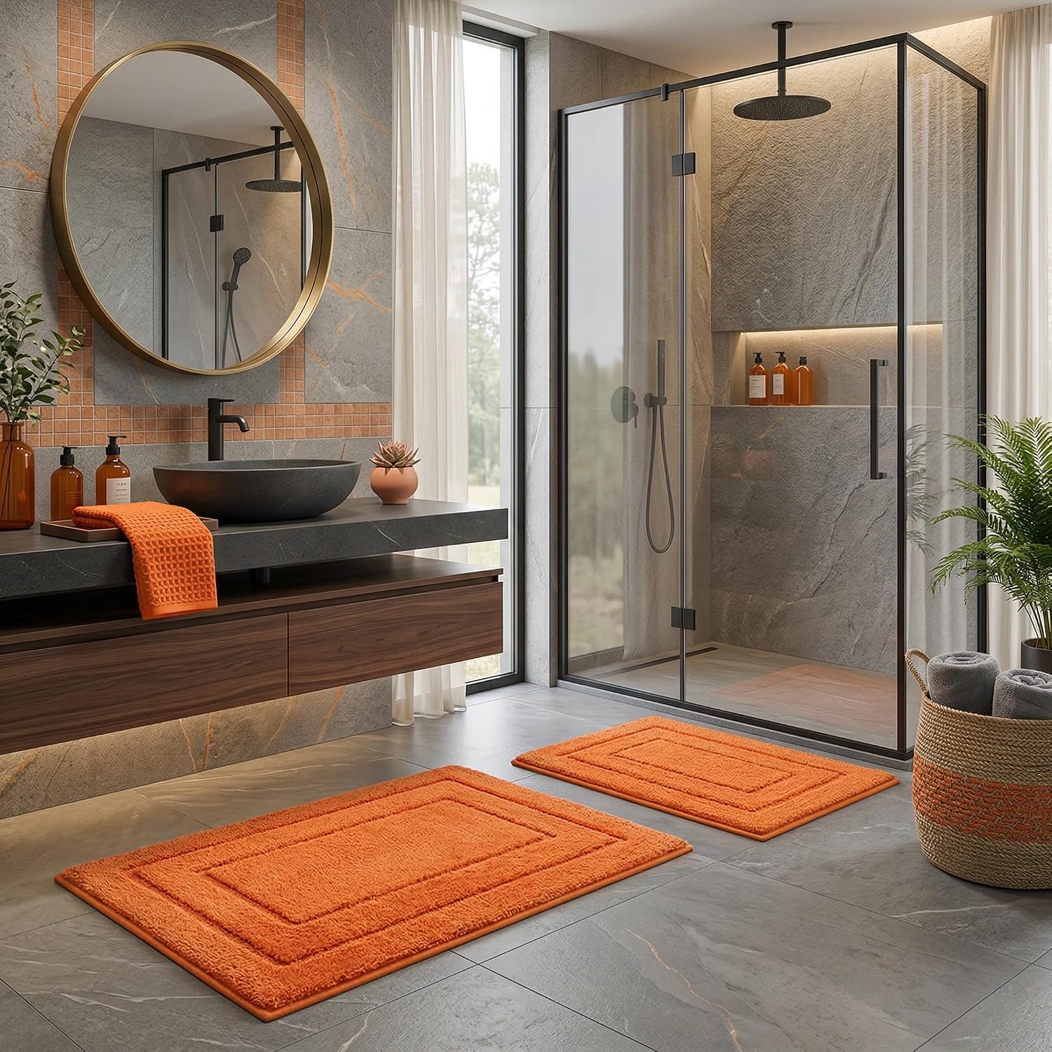 image:imageGRANNY SAYS Bathroom Rugs Sets 2 PieceSoft Bath Mats for Bathroom Bath Rugs Non Slip Washable Absorbent Bath Rug for Tub Shower and Toilet Gray 20 x 32 16 x 24Orange