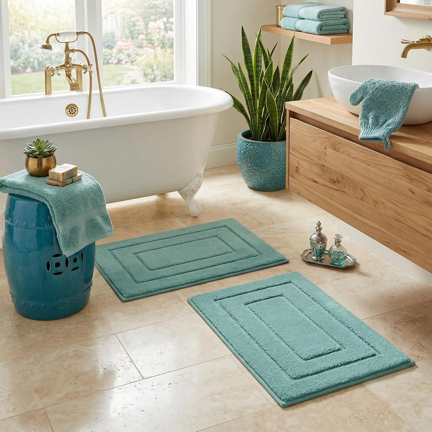 image:imageGRANNY SAYS Bathroom Rugs Sets 2 PieceSoft Bath Mats for Bathroom Bath Rugs Non Slip Washable Absorbent Bath Rug for Tub Shower and Toilet Gray 20 x 32 16 x 24Teal