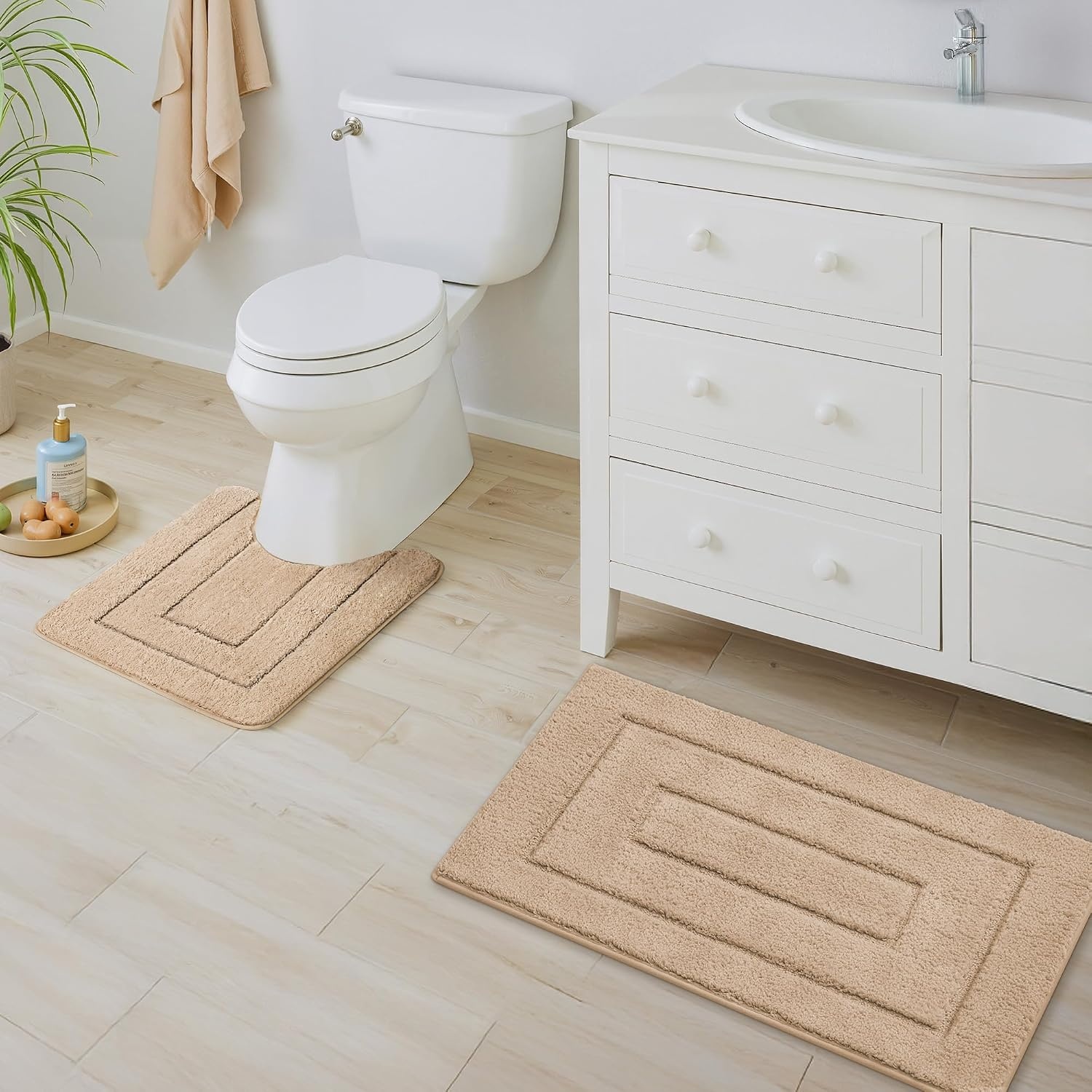 image:imageGRANNY SAYS Bathroom Rugs Sets 2 PieceSoft Bath Mats for Bathroom Bath Rugs Non Slip Washable Absorbent Bath Rug for Tub Shower and Toilet Gray 20 x 32 16 x 24Khaki