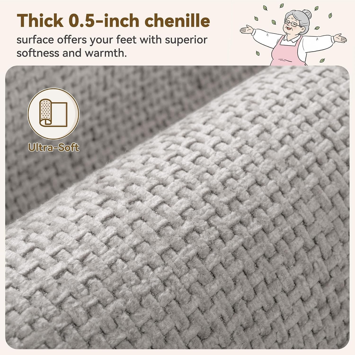 image:imageGRANNY SAYS Beige Bathroom Rugs Absorbent Bath Mats for Bathroom 24 x 16 Soft Chenille Bathroom Mat Small Bath Rugs Non Slip Washable Quick Dry Thin Rug for Tub and ShowerBlight Grey