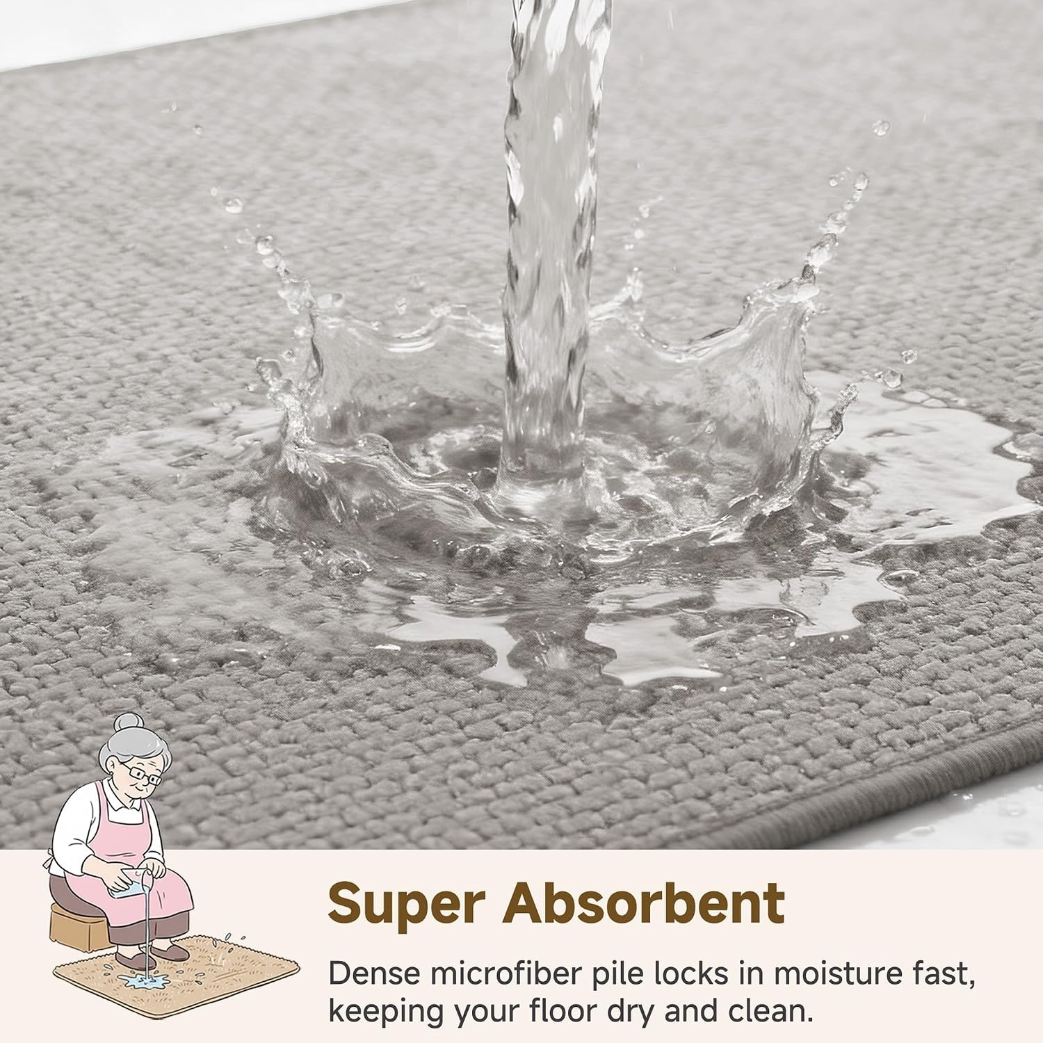 image:imageGRANNY SAYS Beige Bathroom Rugs Absorbent Bath Mats for Bathroom 24 x 16 Soft Chenille Bathroom Mat Small Bath Rugs Non Slip Washable Quick Dry Thin Rug for Tub and ShowerBlight Grey