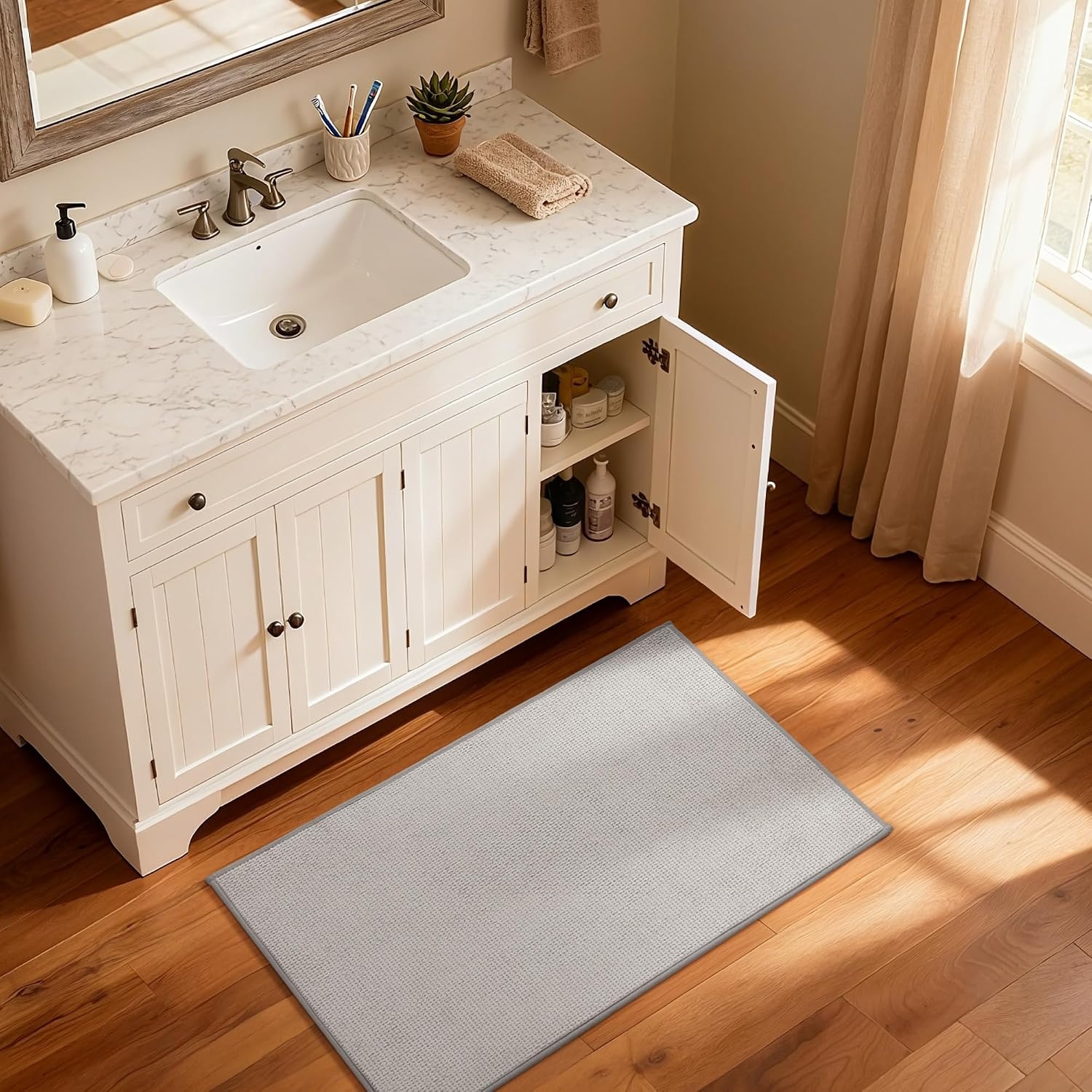 image:imageGRANNY SAYS Beige Bathroom Rugs Absorbent Bath Mats for Bathroom 24 x 16 Soft Chenille Bathroom Mat Small Bath Rugs Non Slip Washable Quick Dry Thin Rug for Tub and ShowerBlight Grey