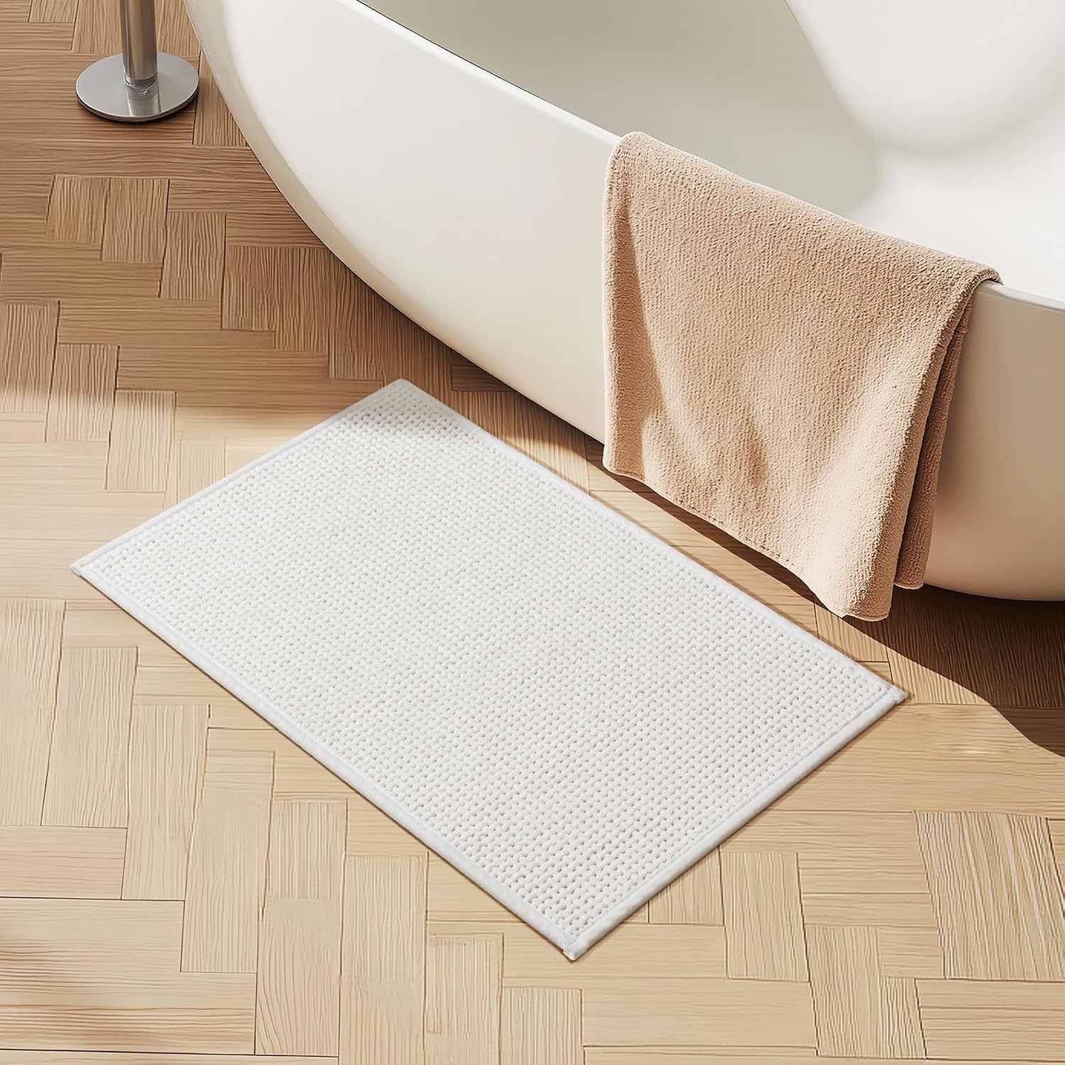 image:imageGRANNY SAYS Beige Bathroom Rugs Absorbent Bath Mats for Bathroom 24 x 16 Soft Chenille Bathroom Mat Small Bath Rugs Non Slip Washable Quick Dry Thin Rug for Tub and ShowerWhite