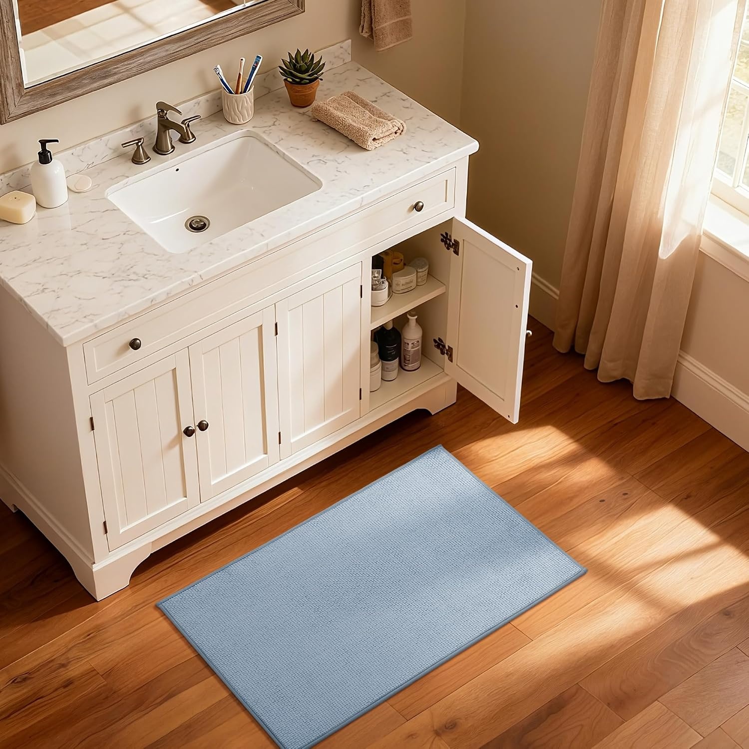 image:imageGRANNY SAYS Beige Bathroom Rugs Absorbent Bath Mats for Bathroom 24 x 16 Soft Chenille Bathroom Mat Small Bath Rugs Non Slip Washable Quick Dry Thin Rug for Tub and ShowerBbaby Blue