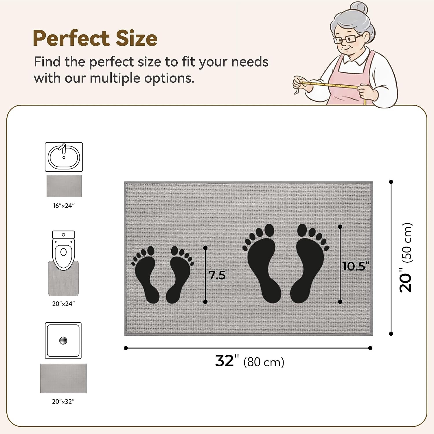 image:imageGRANNY SAYS Beige Bathroom Rugs Absorbent Bath Mats for Bathroom 24 x 16 Soft Chenille Bathroom Mat Small Bath Rugs Non Slip Washable Quick Dry Thin Rug for Tub and ShowerBlight Grey