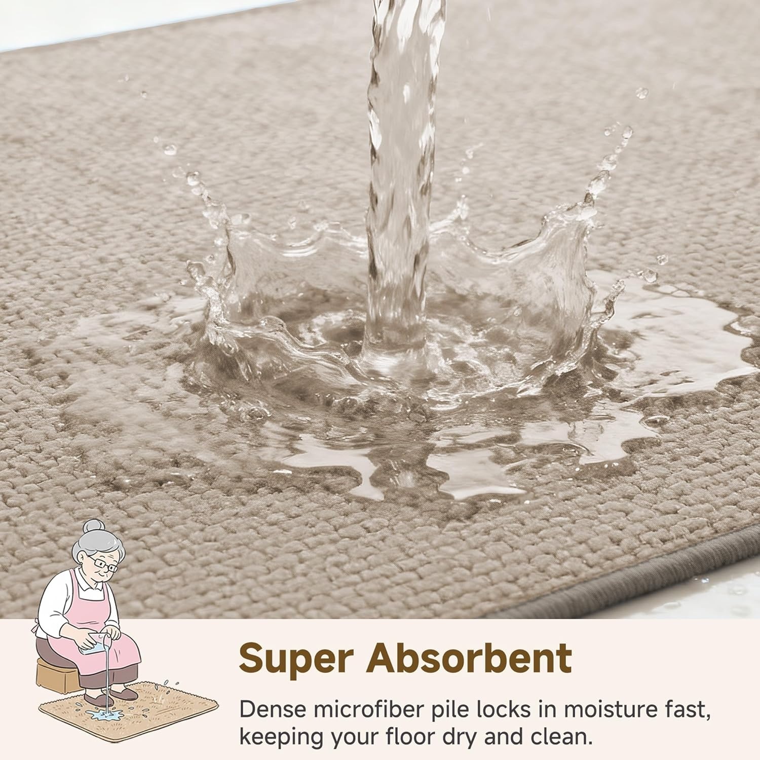 image:imageGRANNY SAYS Beige Bathroom Rugs Absorbent Bath Mats for Bathroom 24 x 16 Soft Chenille Bathroom Mat Small Bath Rugs Non Slip Washable Quick Dry Thin Rug for Tub and ShowerBkhaki