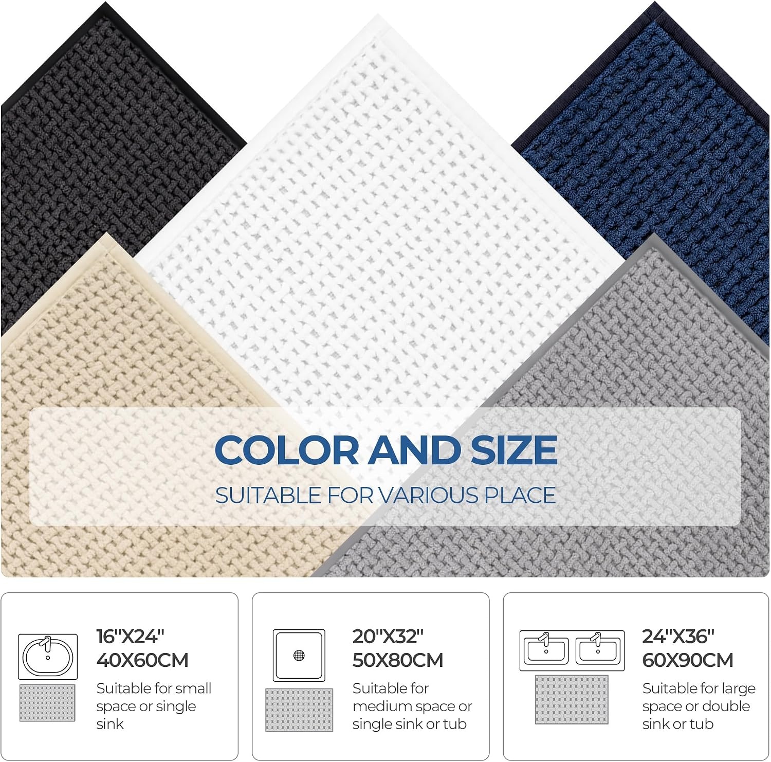 image:imageGRANNY SAYS Beige Bathroom Rugs Absorbent Bath Mats for Bathroom 24 x 16 Soft Chenille Bathroom Mat Small Bath Rugs Non Slip Washable Quick Dry Thin Rug for Tub and ShowerBlue