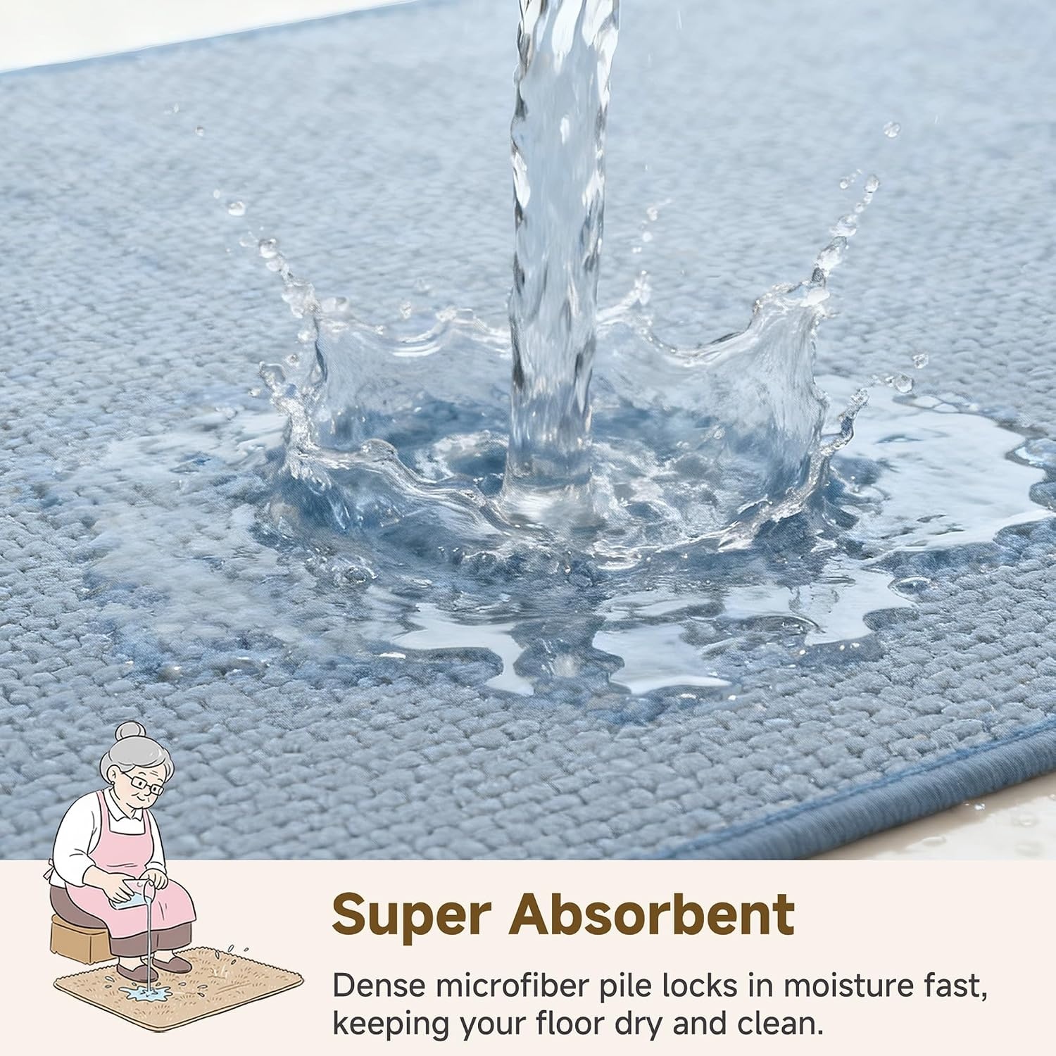 image:imageGRANNY SAYS Beige Bathroom Rugs Absorbent Bath Mats for Bathroom 24 x 16 Soft Chenille Bathroom Mat Small Bath Rugs Non Slip Washable Quick Dry Thin Rug for Tub and ShowerBbaby Blue