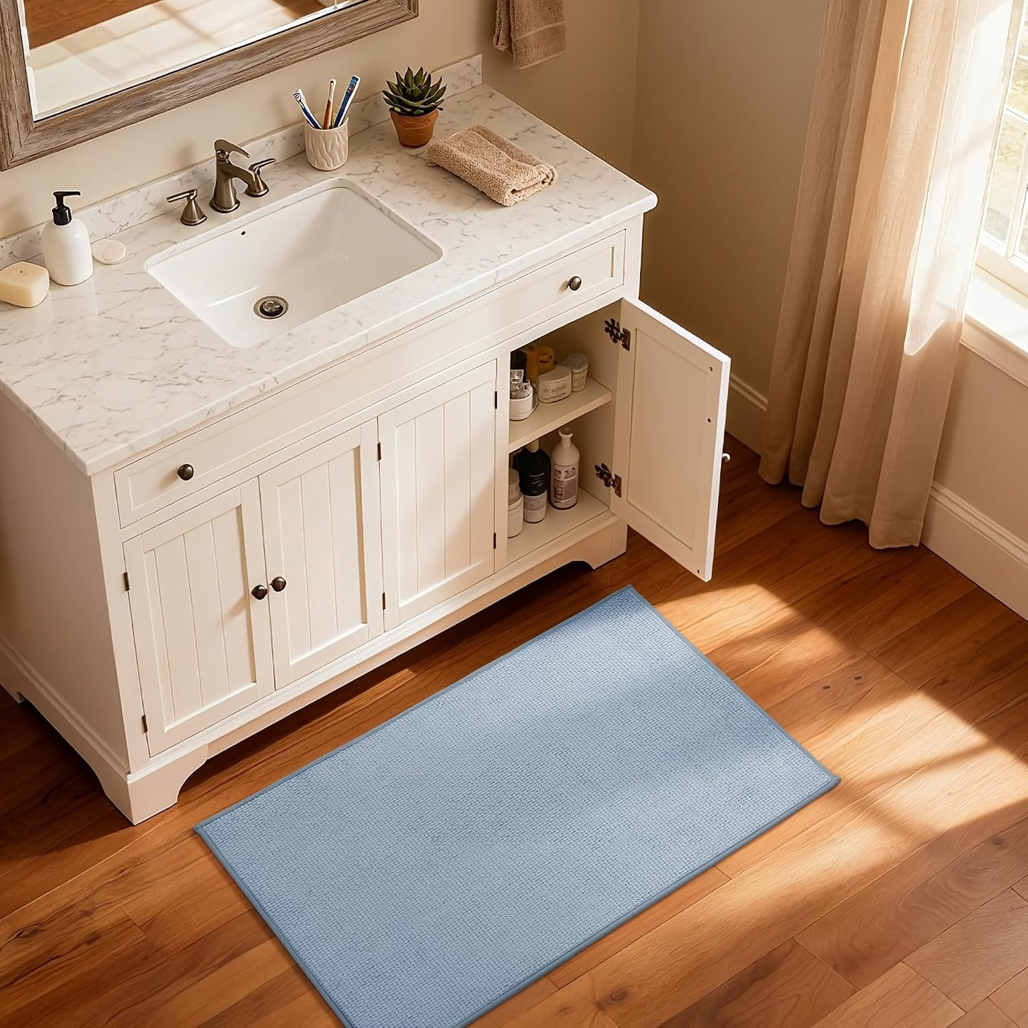 image:imageGRANNY SAYS Beige Bathroom Rugs Absorbent Bath Mats for Bathroom 24 x 16 Soft Chenille Bathroom Mat Small Bath Rugs Non Slip Washable Quick Dry Thin Rug for Tub and ShowerBbaby Blue