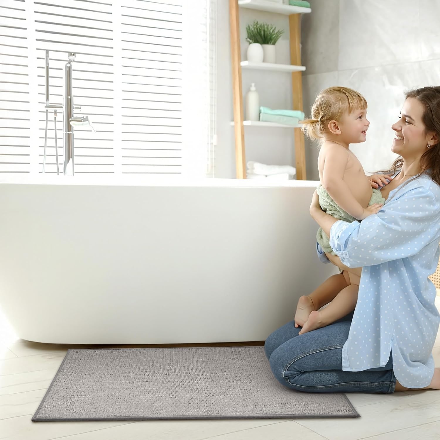 image:imageGRANNY SAYS Beige Bathroom Rugs Absorbent Bath Mats for Bathroom 24 x 16 Soft Chenille Bathroom Mat Small Bath Rugs Non Slip Washable Quick Dry Thin Rug for Tub and ShowerBlight Grey