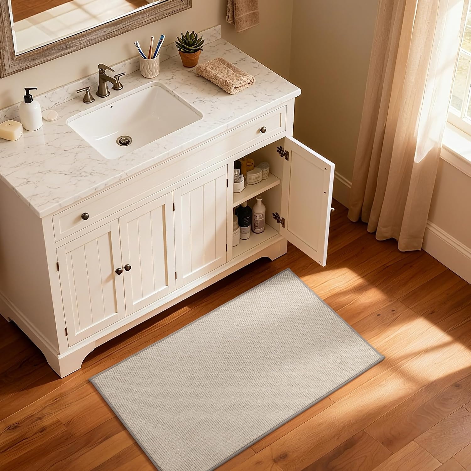 image:imageGRANNY SAYS Beige Bathroom Rugs Absorbent Bath Mats for Bathroom 24 x 16 Soft Chenille Bathroom Mat Small Bath Rugs Non Slip Washable Quick Dry Thin Rug for Tub and ShowerBkhaki