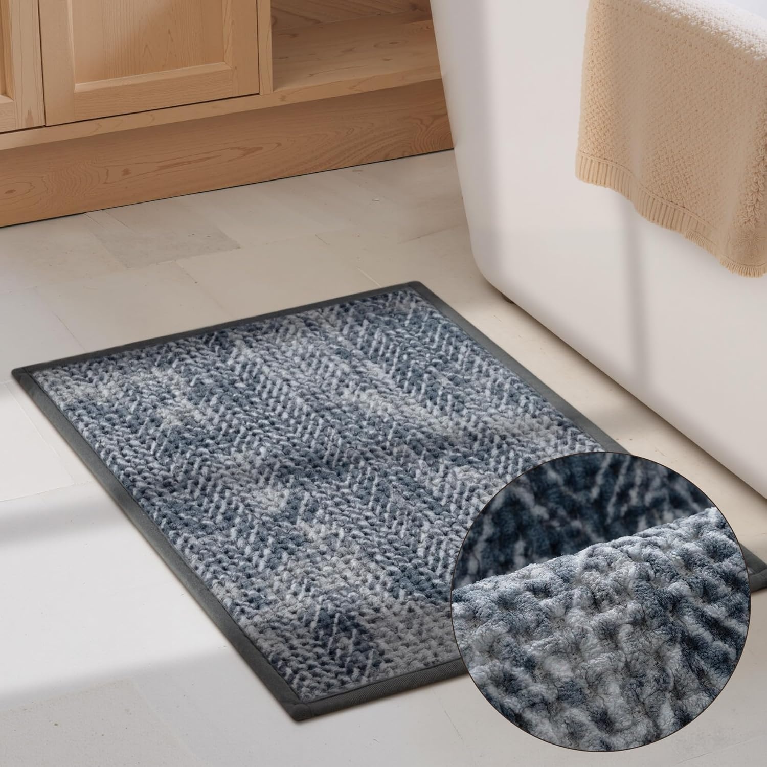 image:imageGRANNY SAYS Beige Bathroom Rugs Absorbent Bath Mats for Bathroom 24 x 16 Soft Chenille Bathroom Mat Small Bath Rugs Non Slip Washable Quick Dry Thin Rug for Tub and ShowerDeep Greydiagonal