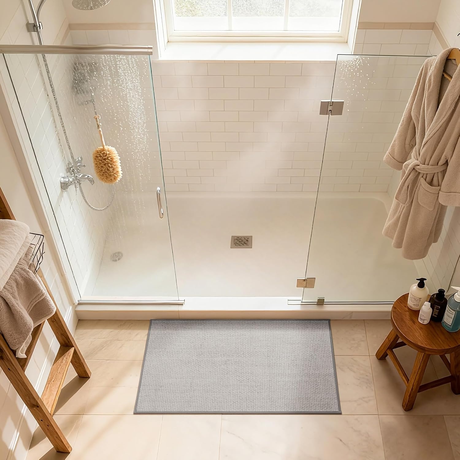 image:imageGRANNY SAYS Beige Bathroom Rugs Absorbent Bath Mats for Bathroom 24 x 16 Soft Chenille Bathroom Mat Small Bath Rugs Non Slip Washable Quick Dry Thin Rug for Tub and ShowerBlight Grey