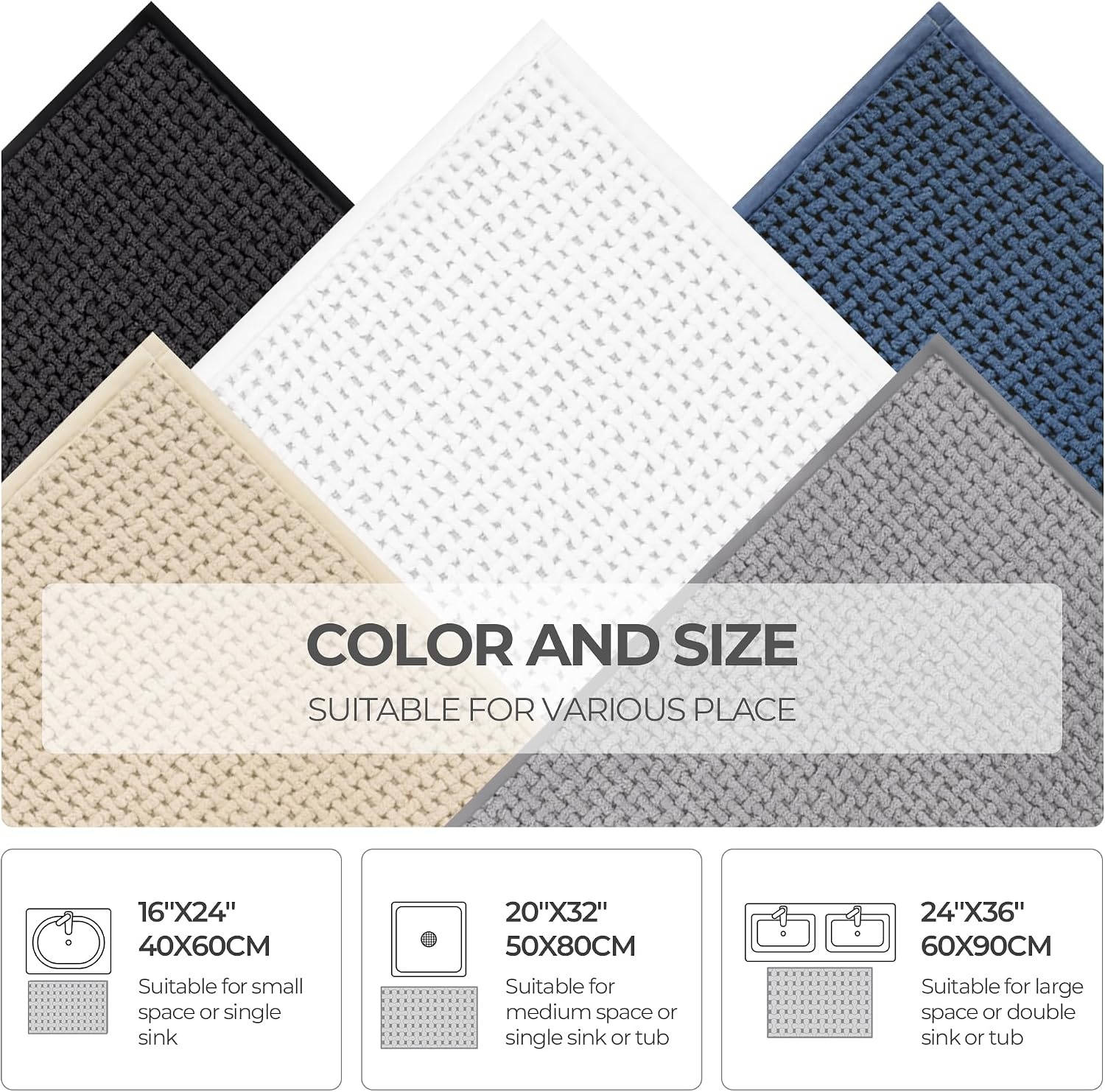image:imageGRANNY SAYS Beige Bathroom Rugs Absorbent Bath Mats for Bathroom 24 x 16 Soft Chenille Bathroom Mat Small Bath Rugs Non Slip Washable Quick Dry Thin Rug for Tub and ShowerWhite