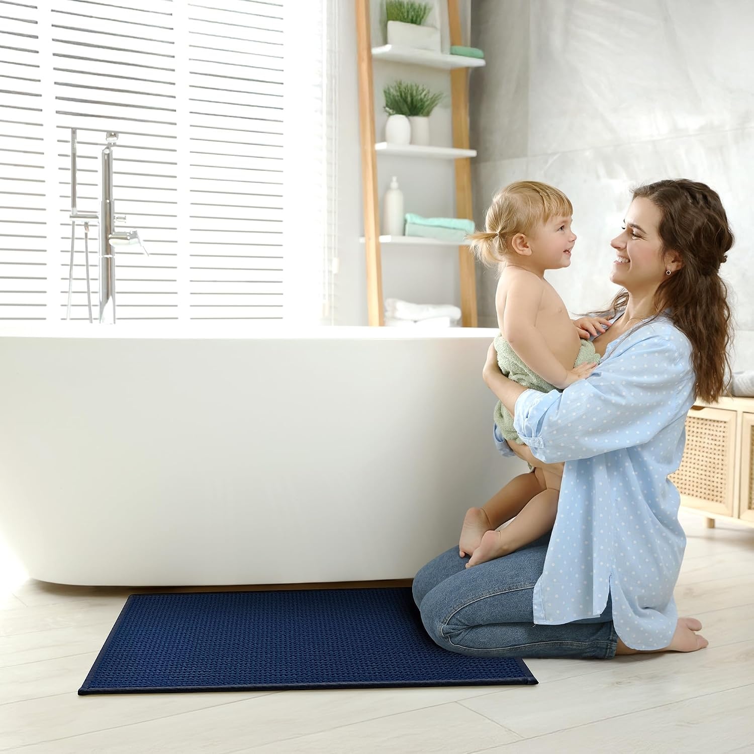 image:imageGRANNY SAYS Beige Bathroom Rugs Absorbent Bath Mats for Bathroom 24 x 16 Soft Chenille Bathroom Mat Small Bath Rugs Non Slip Washable Quick Dry Thin Rug for Tub and ShowerBlue