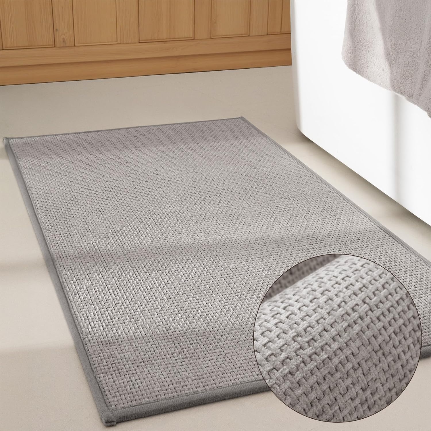 image:imageGRANNY SAYS Beige Bathroom Rugs Absorbent Bath Mats for Bathroom 24 x 16 Soft Chenille Bathroom Mat Small Bath Rugs Non Slip Washable Quick Dry Thin Rug for Tub and ShowerBlight Grey