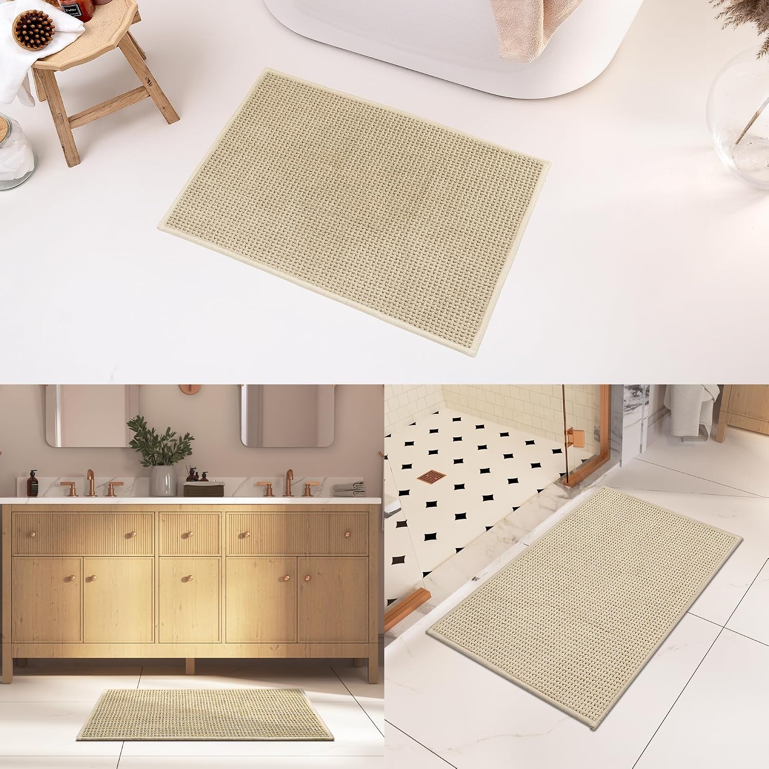image:imageGRANNY SAYS Beige Bathroom Rugs Absorbent Bath Mats for Bathroom 24 x 16 Soft Chenille Bathroom Mat Small Bath Rugs Non Slip Washable Quick Dry Thin Rug for Tub and ShowerBeige