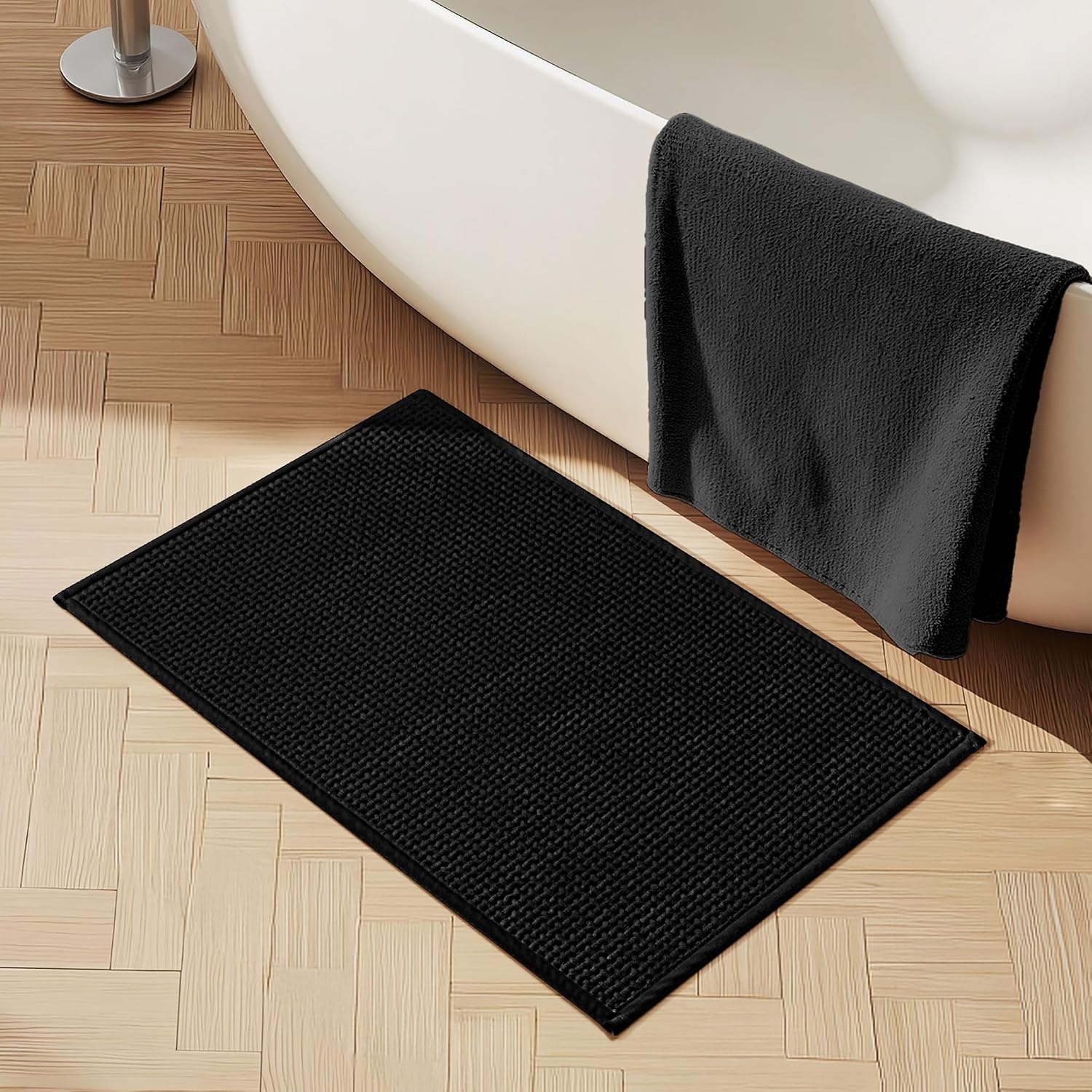 image:imageGRANNY SAYS Beige Bathroom Rugs Absorbent Bath Mats for Bathroom 24 x 16 Soft Chenille Bathroom Mat Small Bath Rugs Non Slip Washable Quick Dry Thin Rug for Tub and ShowerBlack