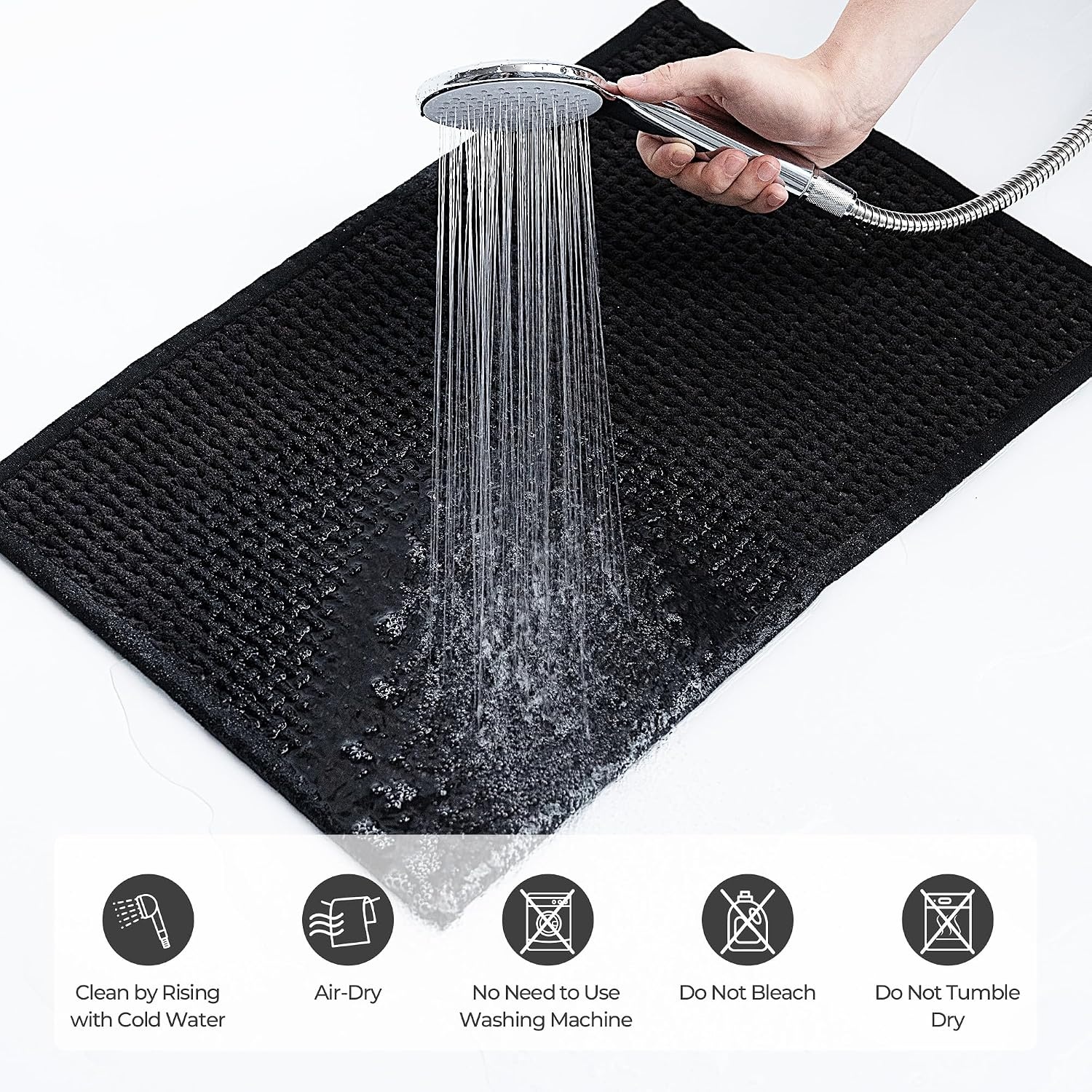 image:imageGRANNY SAYS Beige Bathroom Rugs Absorbent Bath Mats for Bathroom 24 x 16 Soft Chenille Bathroom Mat Small Bath Rugs Non Slip Washable Quick Dry Thin Rug for Tub and ShowerBlack
