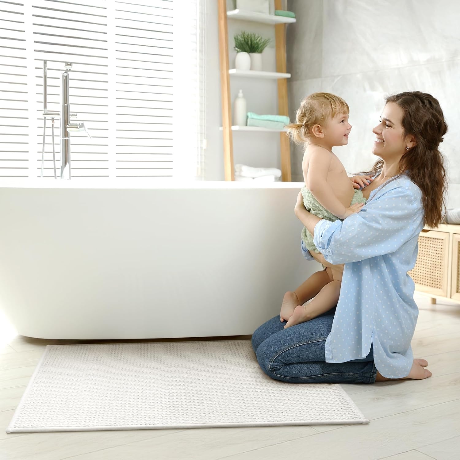 image:imageGRANNY SAYS Beige Bathroom Rugs Absorbent Bath Mats for Bathroom 24 x 16 Soft Chenille Bathroom Mat Small Bath Rugs Non Slip Washable Quick Dry Thin Rug for Tub and ShowerWhite