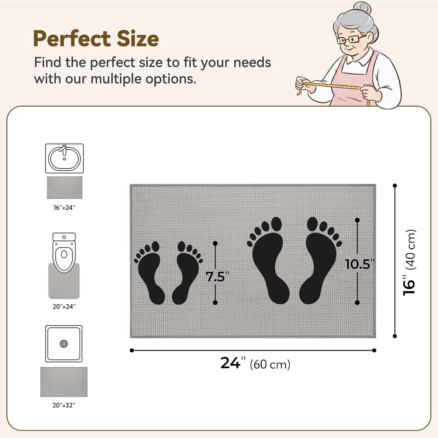 image:imageGRANNY SAYS Beige Bathroom Rugs Absorbent Bath Mats for Bathroom 24 x 16 Soft Chenille Bathroom Mat Small Bath Rugs Non Slip Washable Quick Dry Thin Rug for Tub and ShowerBlight Grey