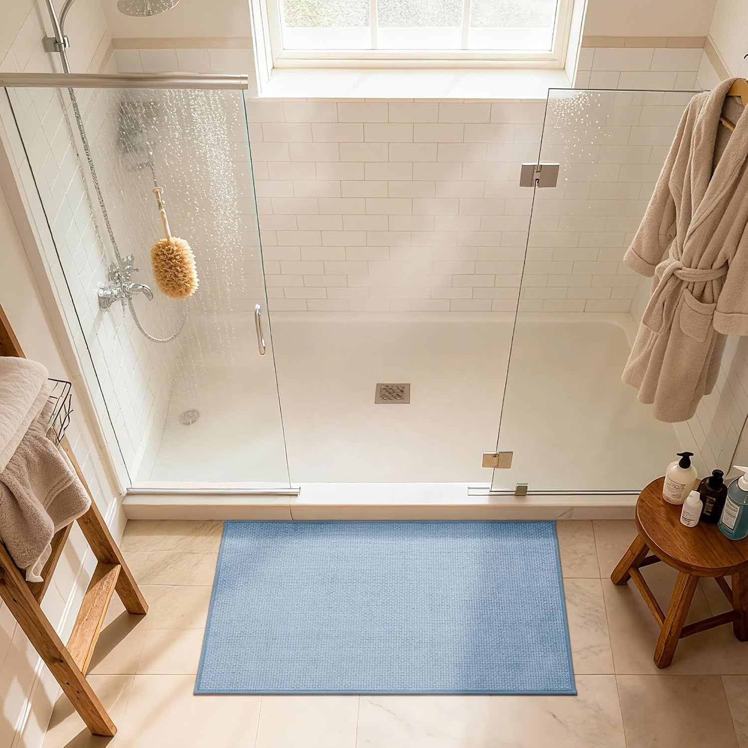 image:imageGRANNY SAYS Beige Bathroom Rugs Absorbent Bath Mats for Bathroom 24 x 16 Soft Chenille Bathroom Mat Small Bath Rugs Non Slip Washable Quick Dry Thin Rug for Tub and ShowerBbaby Blue