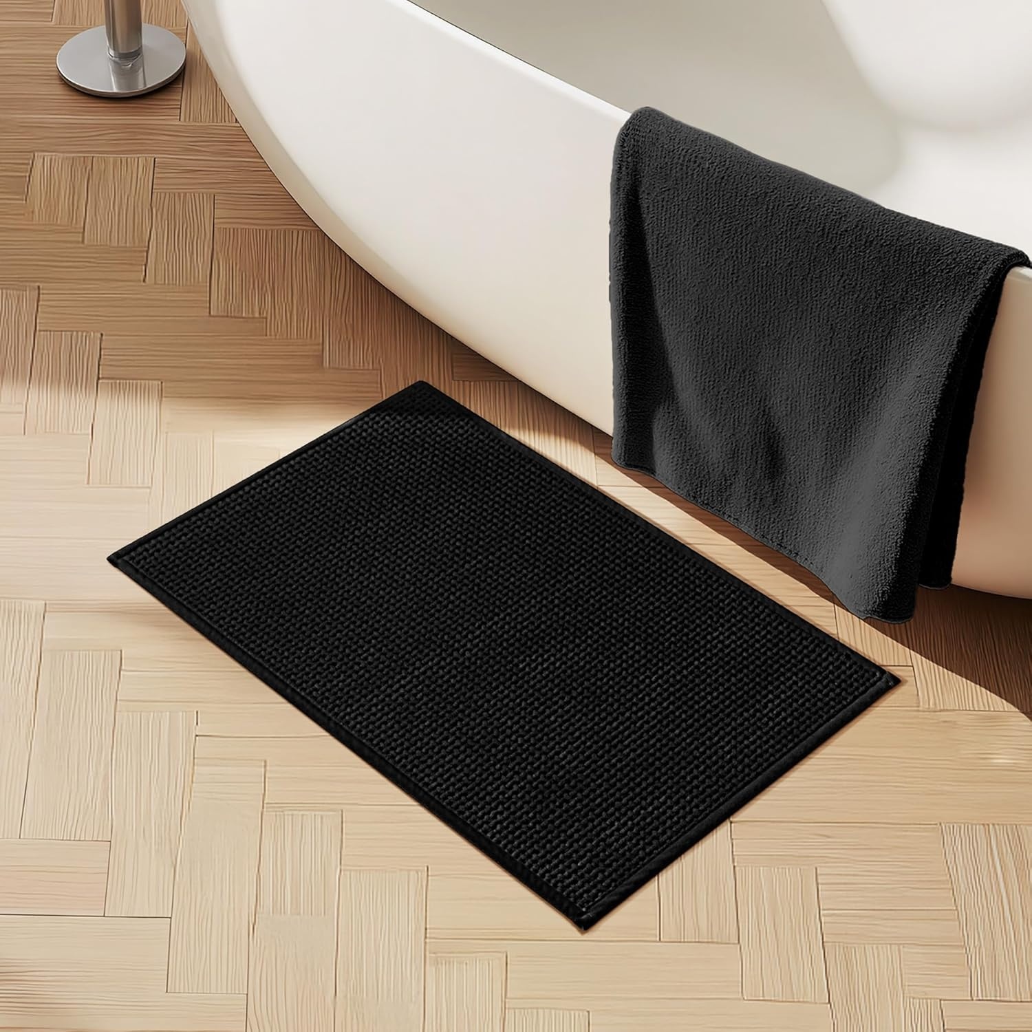 image:imageGRANNY SAYS Beige Bathroom Rugs Absorbent Bath Mats for Bathroom 24 x 16 Soft Chenille Bathroom Mat Small Bath Rugs Non Slip Washable Quick Dry Thin Rug for Tub and ShowerBlack