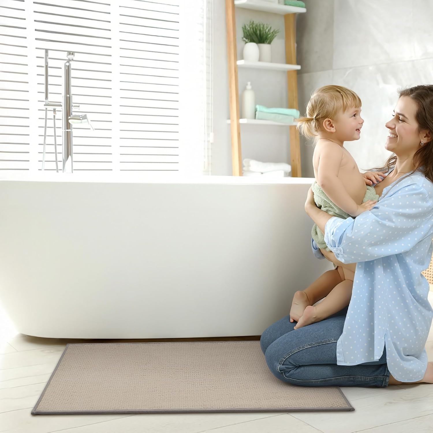 image:imageGRANNY SAYS Beige Bathroom Rugs Absorbent Bath Mats for Bathroom 24 x 16 Soft Chenille Bathroom Mat Small Bath Rugs Non Slip Washable Quick Dry Thin Rug for Tub and ShowerBkhaki