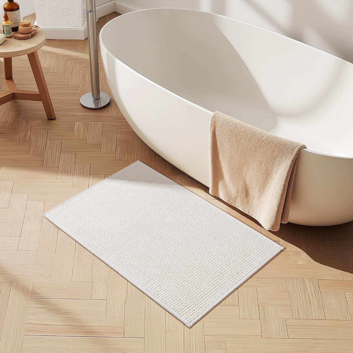 image:imageGRANNY SAYS Beige Bathroom Rugs Absorbent Bath Mats for Bathroom 24 x 16 Soft Chenille Bathroom Mat Small Bath Rugs Non Slip Washable Quick Dry Thin Rug for Tub and ShowerWhite