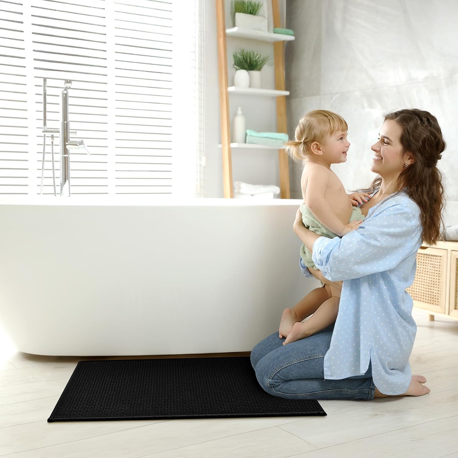 image:imageGRANNY SAYS Beige Bathroom Rugs Absorbent Bath Mats for Bathroom 24 x 16 Soft Chenille Bathroom Mat Small Bath Rugs Non Slip Washable Quick Dry Thin Rug for Tub and ShowerBlack