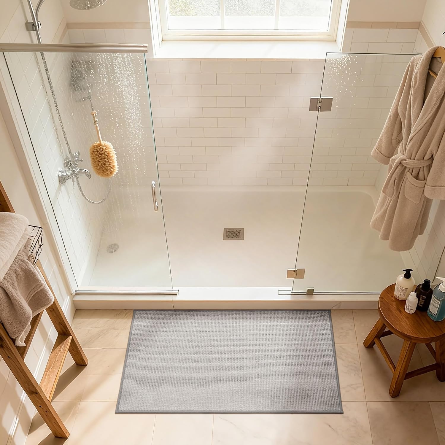 image:imageGRANNY SAYS Beige Bathroom Rugs Absorbent Bath Mats for Bathroom 24 x 16 Soft Chenille Bathroom Mat Small Bath Rugs Non Slip Washable Quick Dry Thin Rug for Tub and ShowerBlight Grey