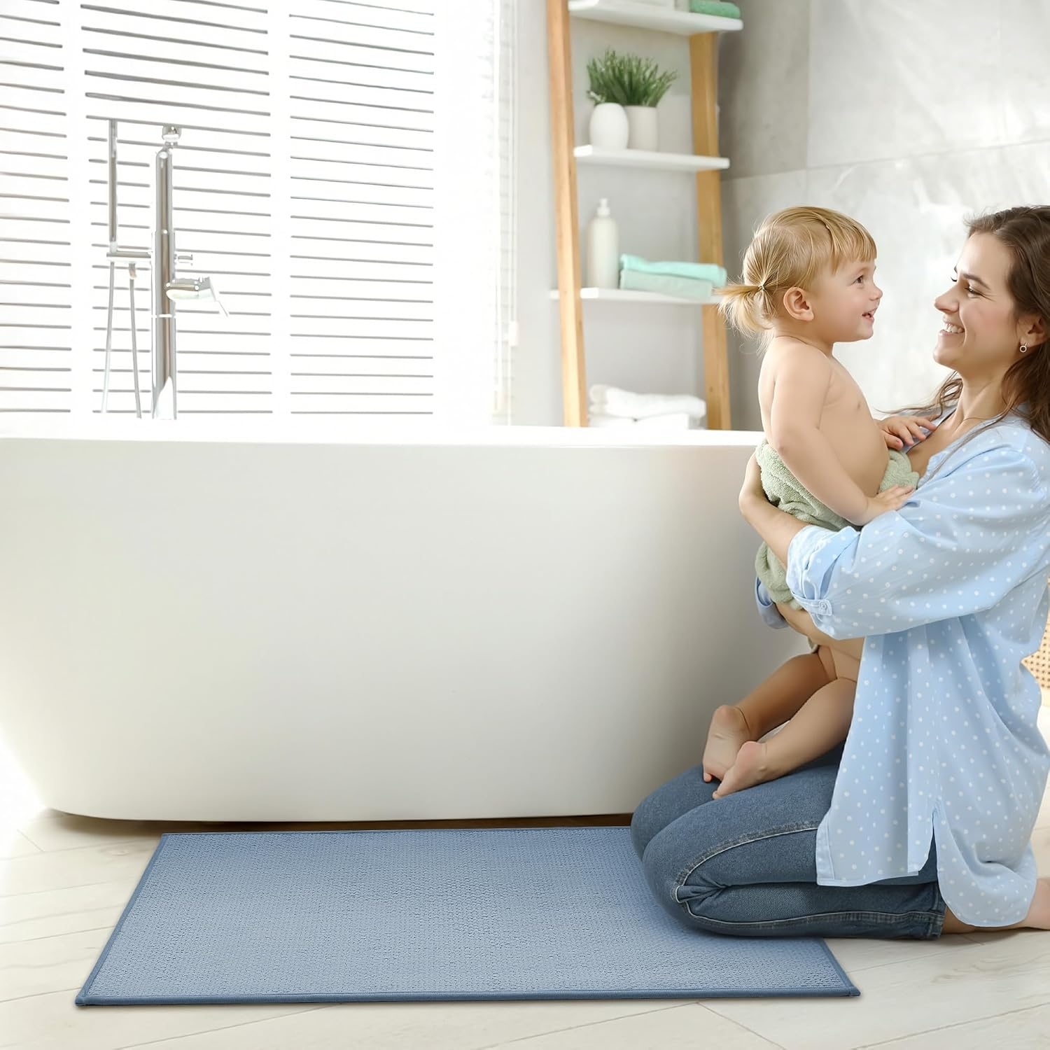 image:imageGRANNY SAYS Beige Bathroom Rugs Absorbent Bath Mats for Bathroom 24 x 16 Soft Chenille Bathroom Mat Small Bath Rugs Non Slip Washable Quick Dry Thin Rug for Tub and ShowerBbaby Blue
