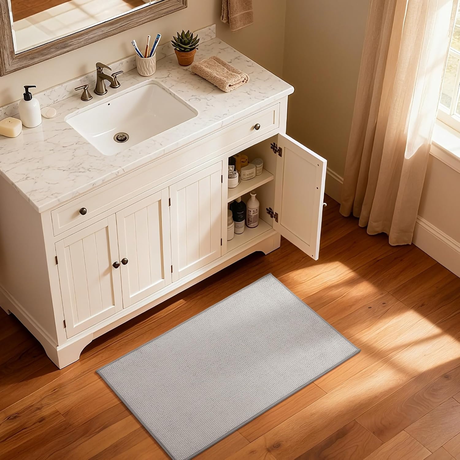image:imageGRANNY SAYS Beige Bathroom Rugs Absorbent Bath Mats for Bathroom 24 x 16 Soft Chenille Bathroom Mat Small Bath Rugs Non Slip Washable Quick Dry Thin Rug for Tub and ShowerBlight Grey